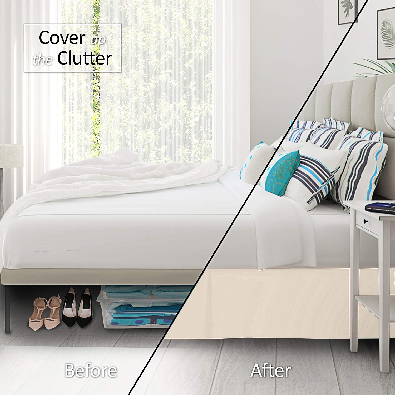 Nestl Cream Full Xl Bed Skirt - Full Xl Size Bed Skirt 14 Inch Drop - Brushed Microfiber Bed Skirts - Hotel Quality Pleated Bed Skirt - Shrinkage & Fade Resistant