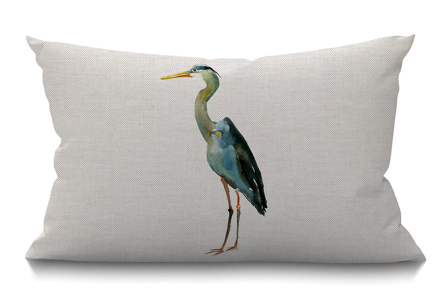 Smooffly Heron Pillow,Watercolor Blue Heron Waist Lumbar Cotton Linen Throw Pillow Case Cushion Cover Sofa Home Decorative Recta