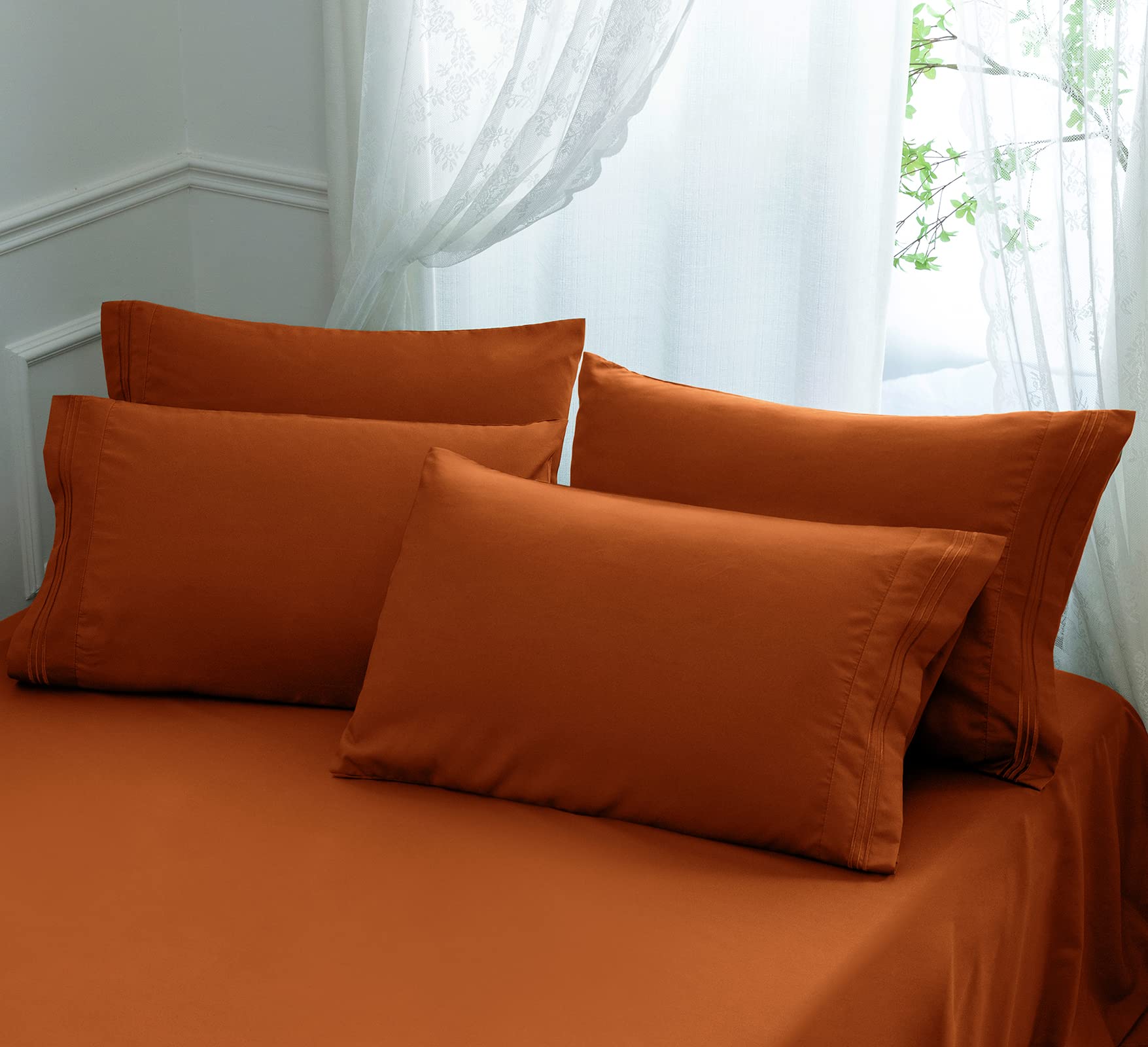 Aormenzy Microfiber Pillow Cases - Queen Size Set Of 4-1800 Thread Count Ultra Soft Rust Pillowcases - Wrinkle Resistant Pillow