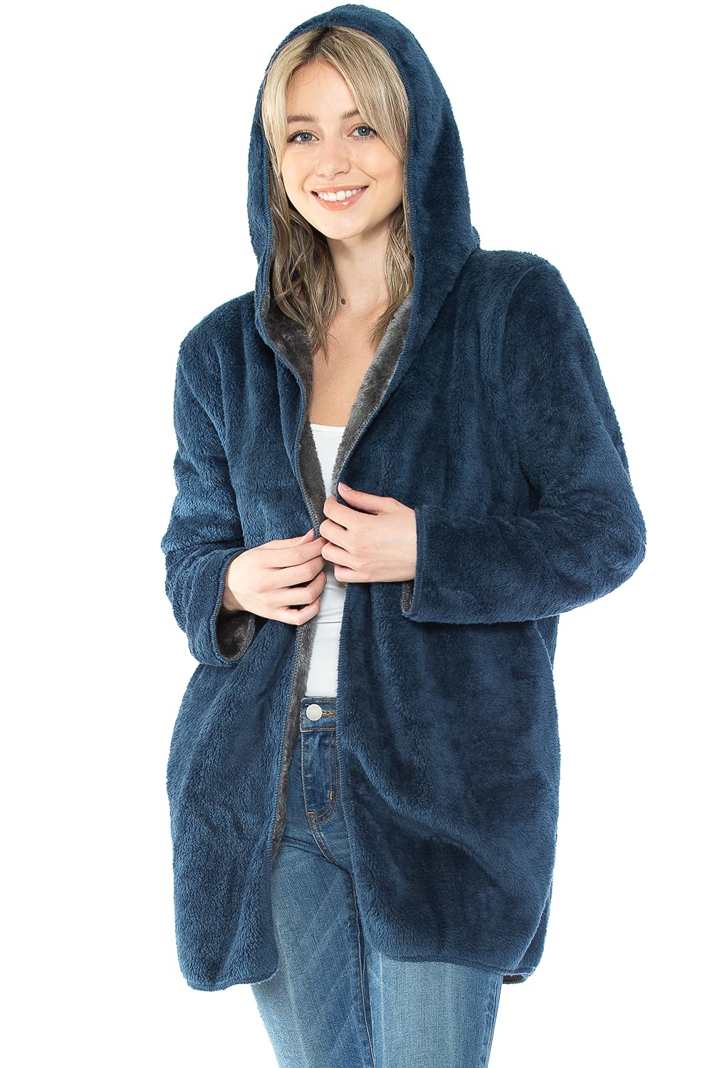 Safus Wearable Blanket Hoodie In Thick Fleece Jacket With Pocket - Blue - Small/Medium Size - For Women And Men, Warm And Cozy