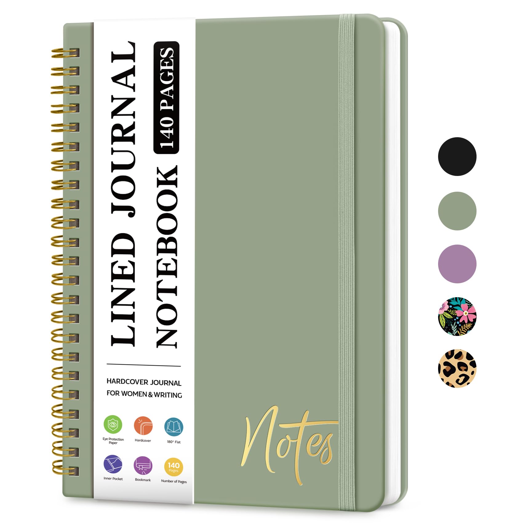 Zotia Lined Spiral Journal Notebook For Women, A5 College Ruled Journals For Writing, Hardcover Notebooks For Work, Note Taking