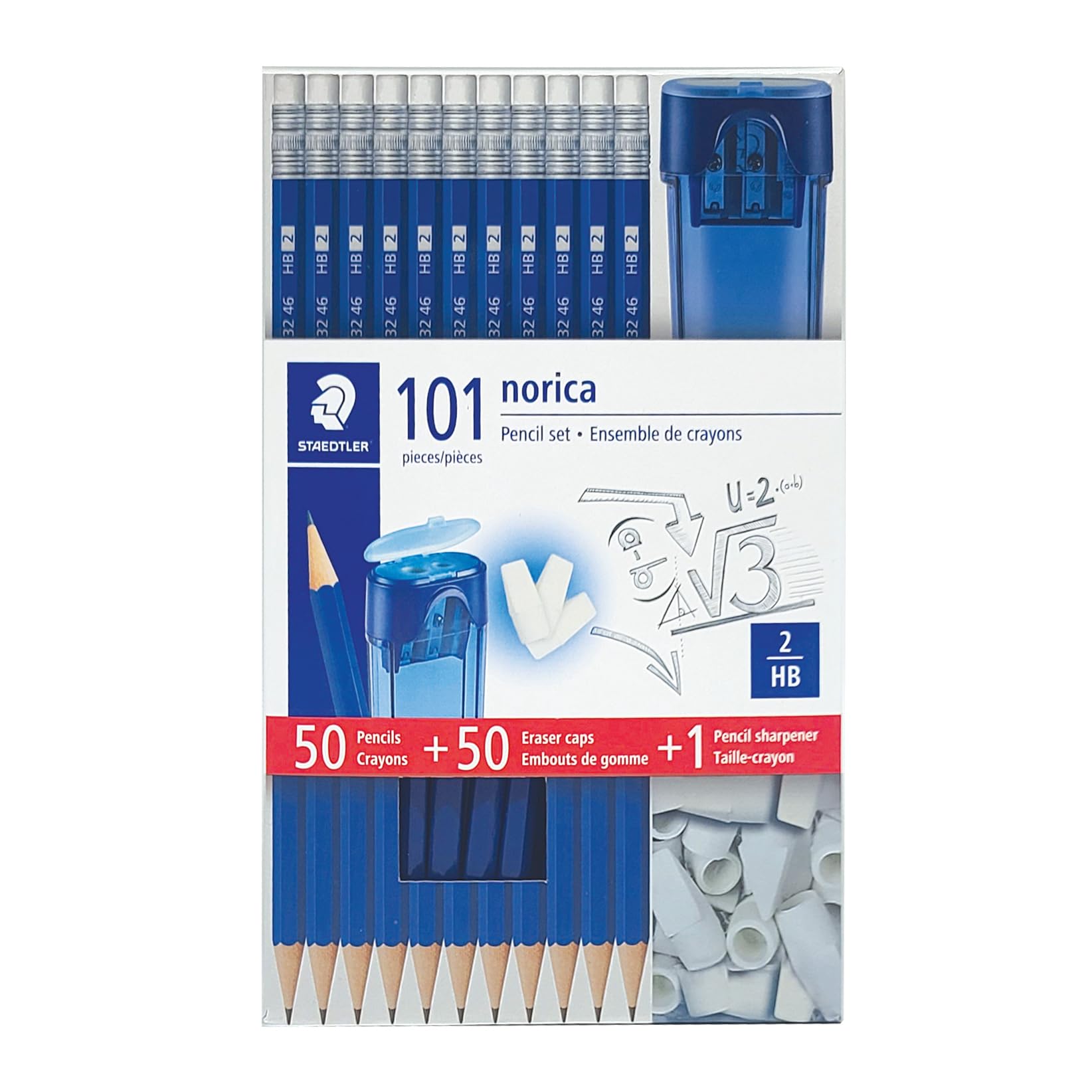 Staedtler Norica Pencil Set With Eraser Caps And Sharpener, 101Ct
