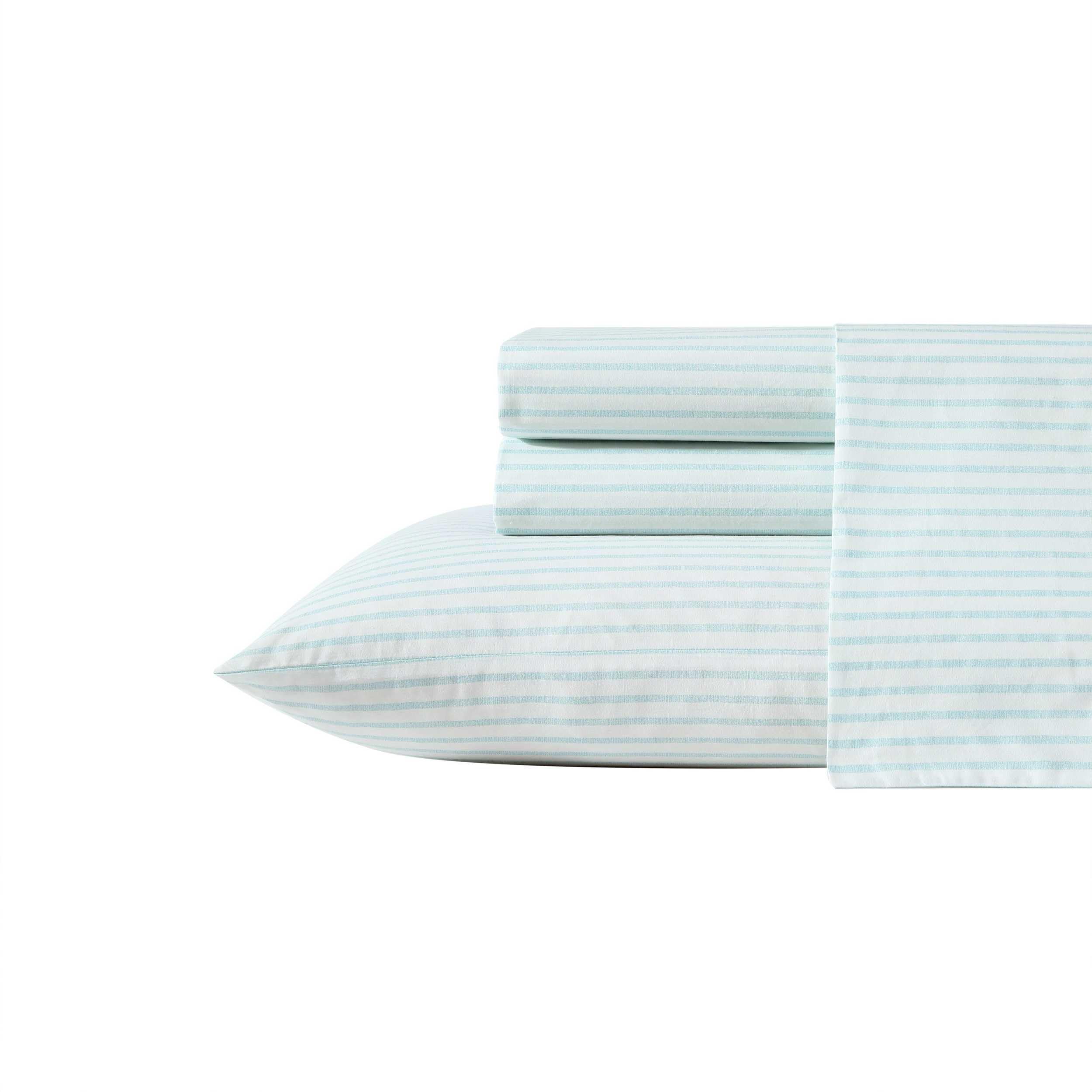 Tommy Bahama - Queen Sheet Set, Cotton Percale Bedding Set, Super Soft, Oeko-Tex Certified (Cool Beach Stripe Turquoise, Queen)