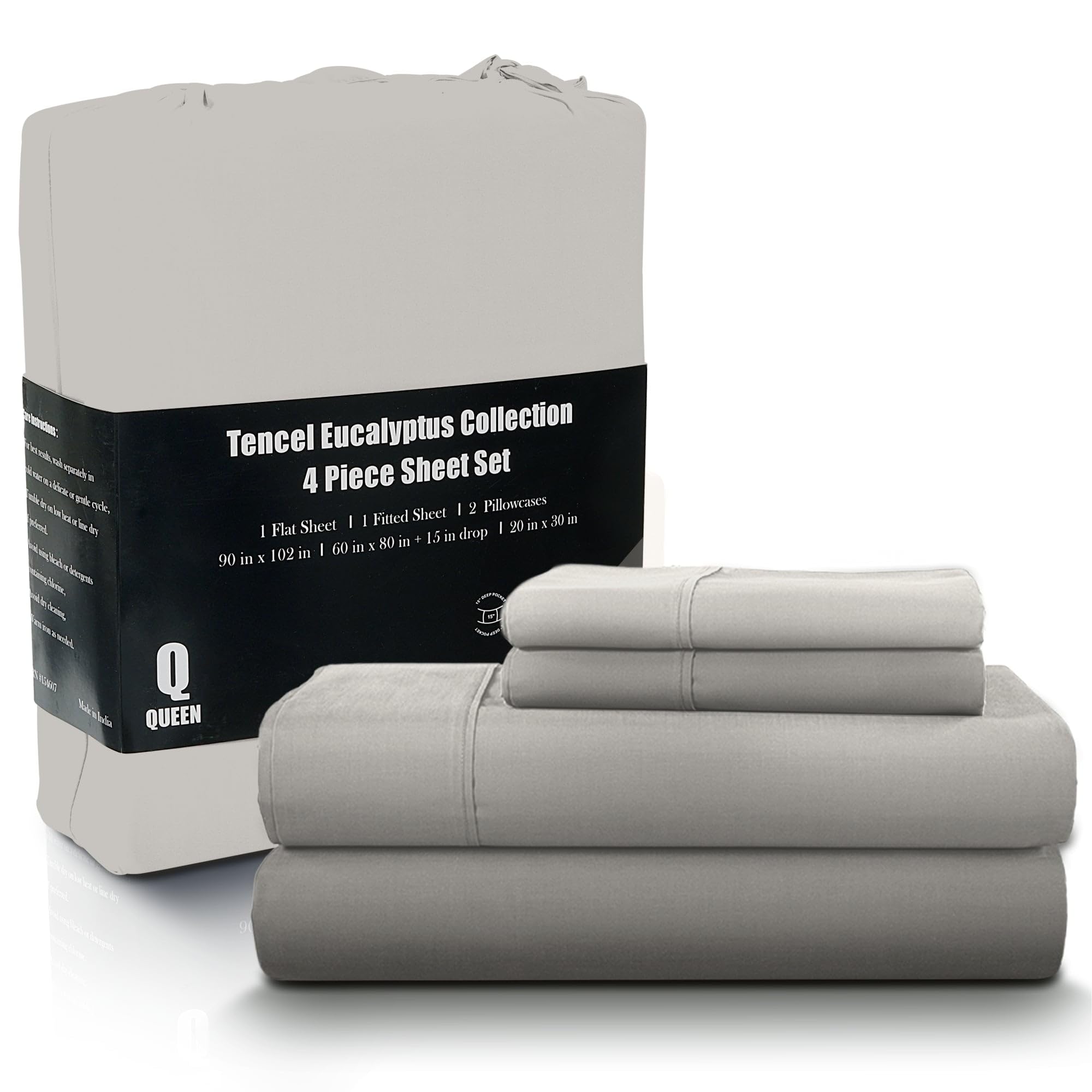 Chateau Home Collection 100% Tencel Sheet Set, Soft, Breathable 300 Thread Count Oeko-Tex Certified Queen Bed Sheets, Cooling Sh
