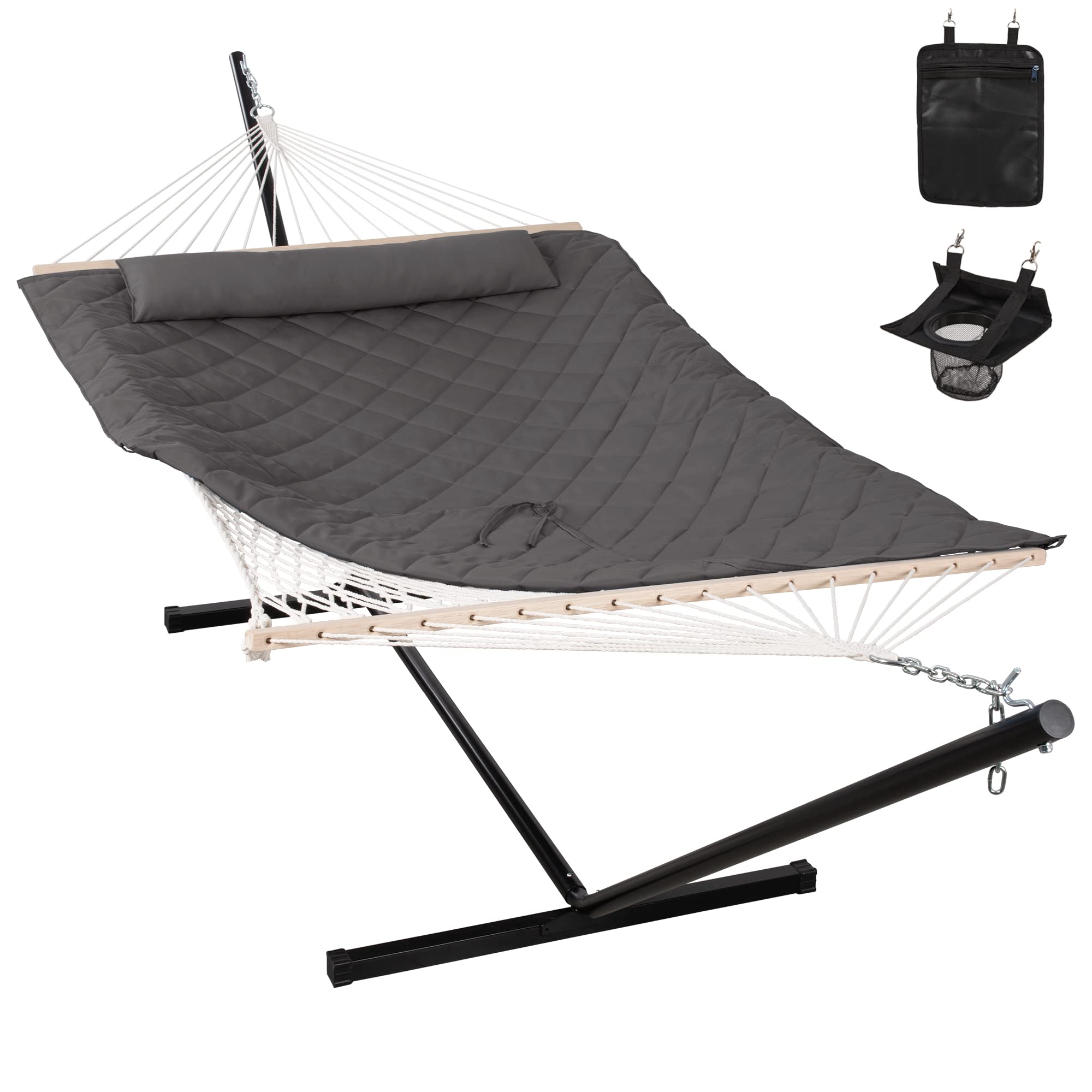 Anow Outdoor Hammock With Stand 12Ft, Heavy Duty Hammock With Steel Stand, Included Detachable Pillow And Hammock Pad, 450 Lbs W