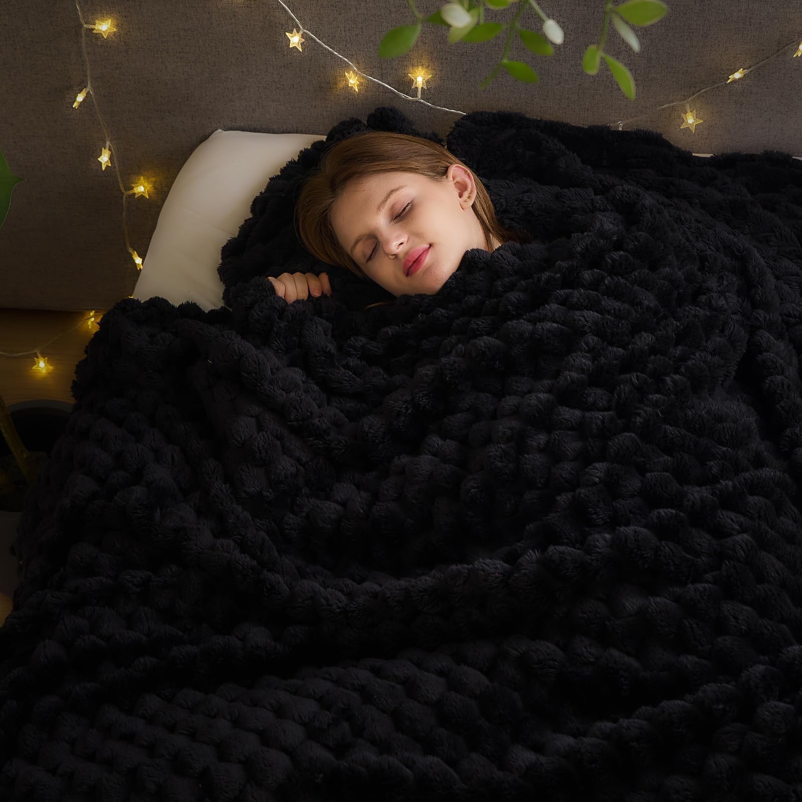 Newcosplay Super Soft King Blanket Black Premium Silky Flannel Fleece 3D Clouds Stylish Jacquard Lightweight Bed Blanket All Sea