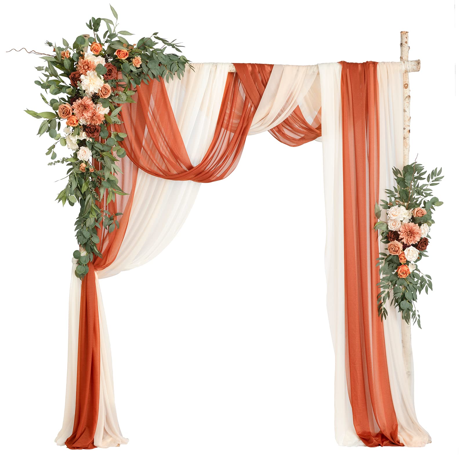 Lings Moment Artificial Wedding Arch Flowers with Drapes Kit-Pack of 5, 2pcs Flower Arrangements 3pcs Hanging Sheer Drapes Delu