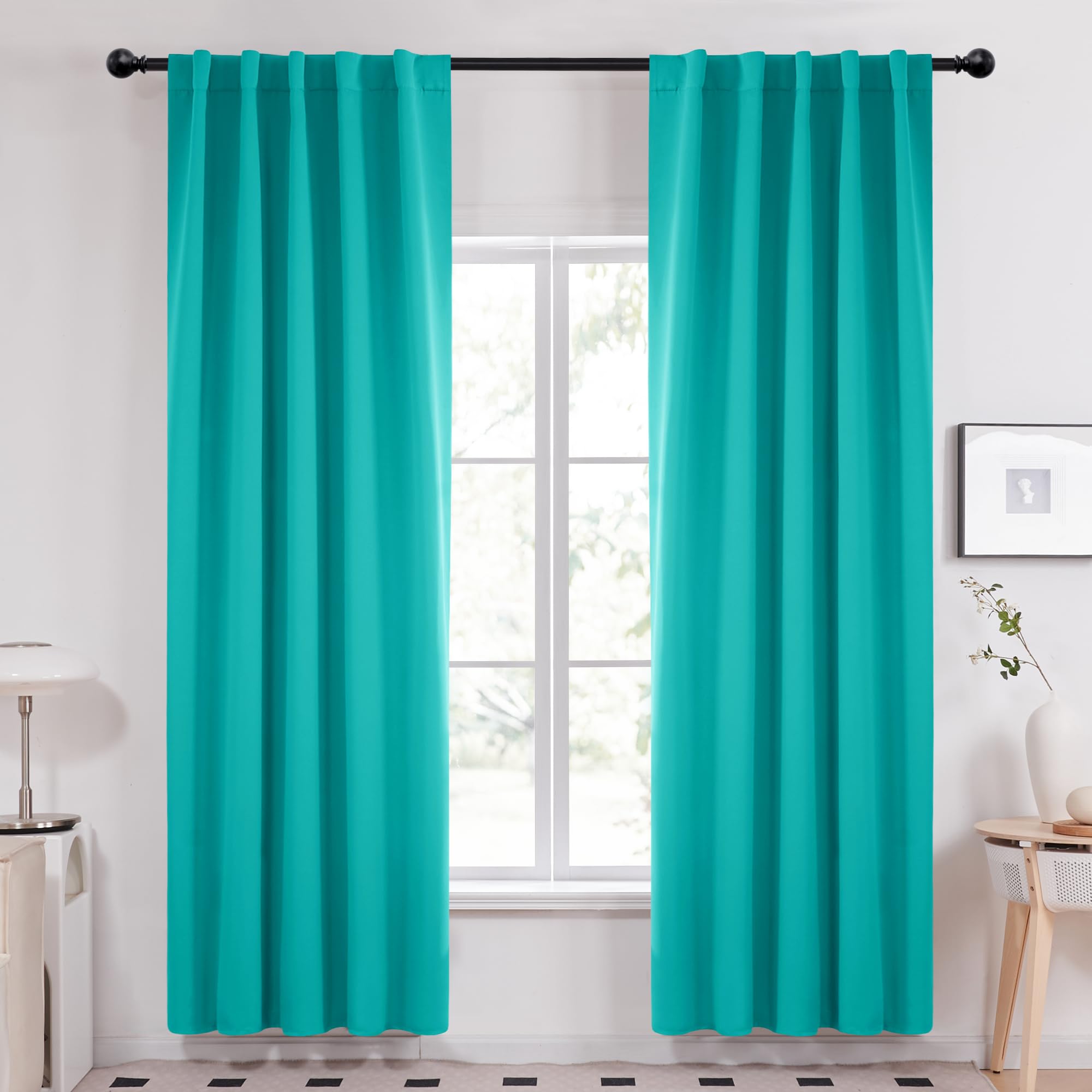Deconovo Blackout Curtains – Room Darkening, Noise-Reducing, Thermal Insulated – Energy-Efficient Window Treatment For Bedroom, Living Room & Home Office – 2 Panels, Turquoise, 42W X 95L Inch