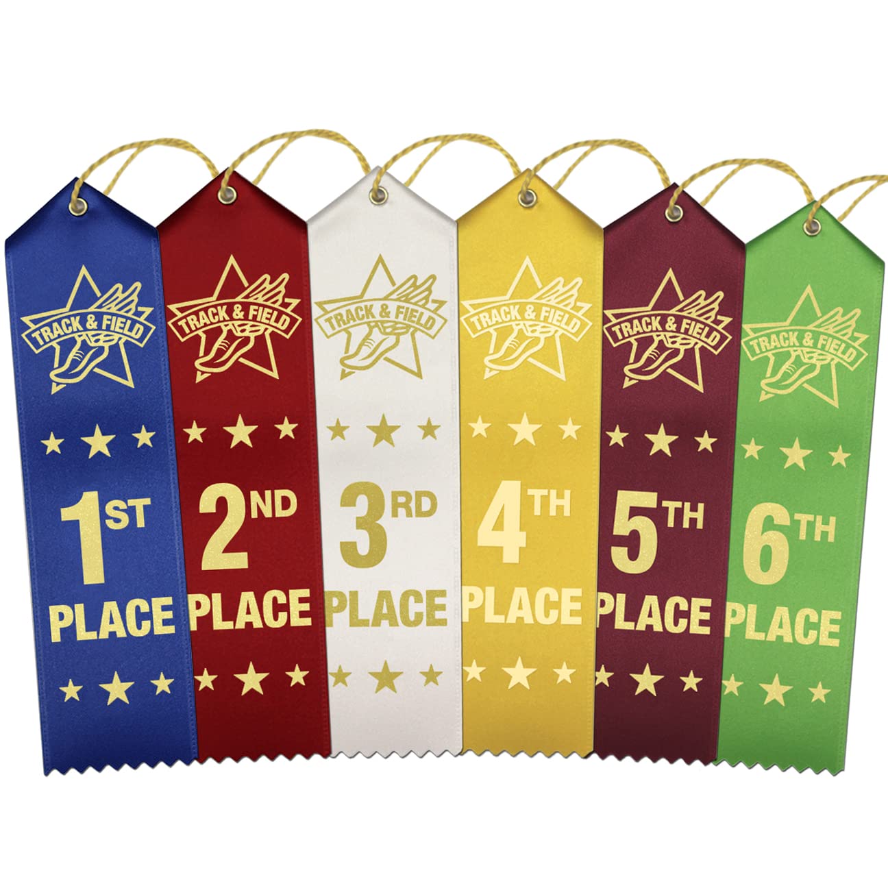 Ribbonsnow Track & Field Ribbons 1St - 6Th Place, 72 Total Ribbons - 12 Each Place With Card & String