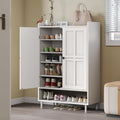 ONBRILL Shoe Storage Cabinet with Cross Molding Doors, 6-Tier Farmhouse Shoe Cabinet with 3 Adjustable Shelves and Metal Legs, 4