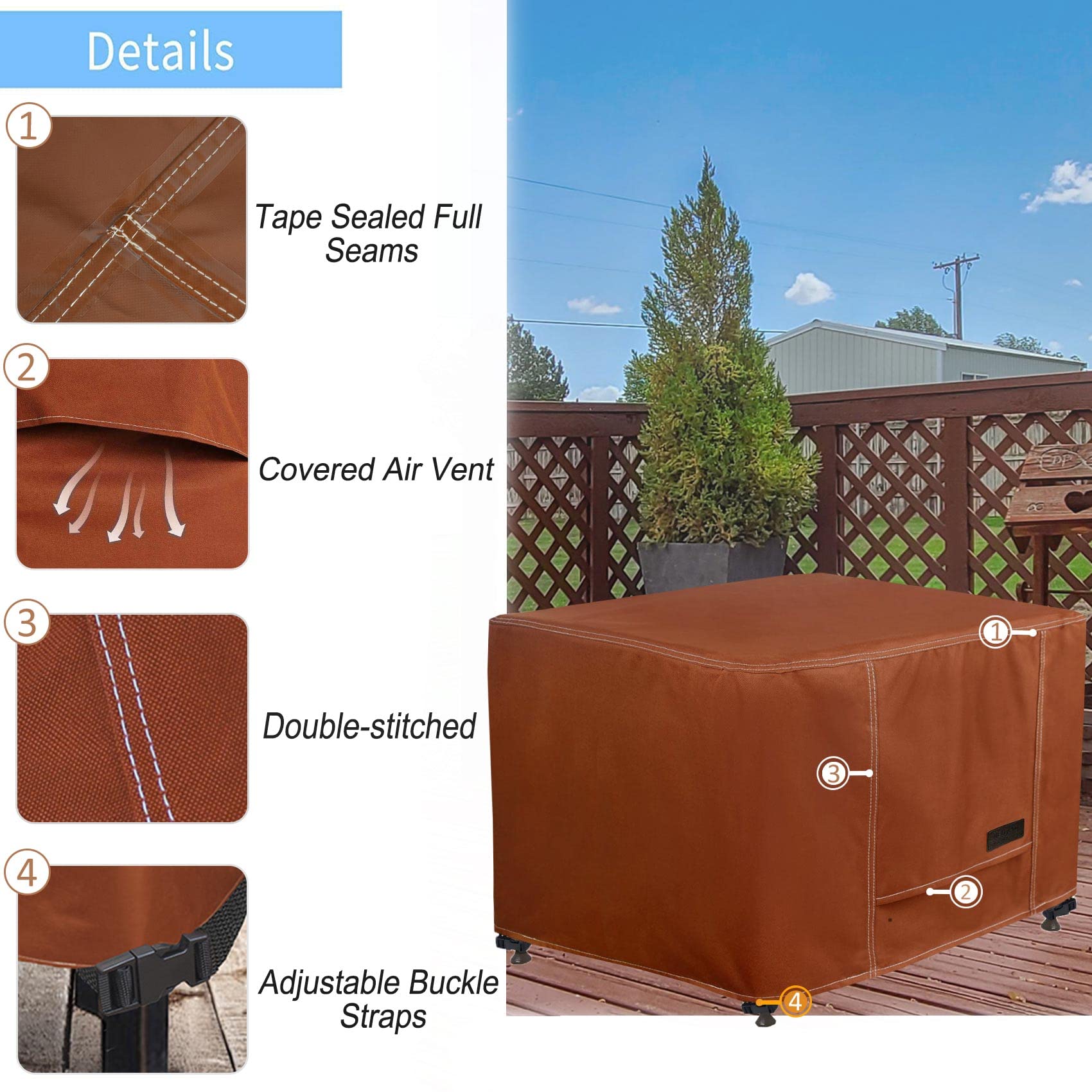 Nettypro Waterproof Ottoman Cover Square 20 X 20 Inch Outdoor Patio Furniture Ottoman Table Cover, Brown