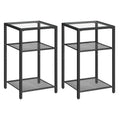 Hoobro Side Tables Set Of 2, 3-Tier Slim Nightstands With Storage Shelves, Modern End Tables, Tempered Glass Bedside Tables, For Living Room, Bedroom, Black Bk77Bzp201
