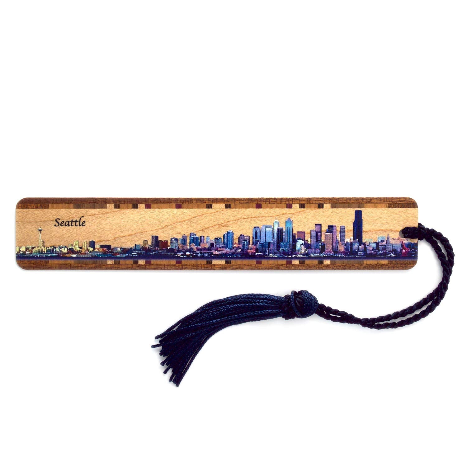Seattle Washington City Skyline Color Wooden Bookmark With Tassel - Made In Usa - Also Available Personalized