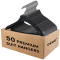 DEDU Suit Hangers for Men 50 Pack, Extra Wide Hangers Non Slip Width 17.7'', Black Coat Hangers Thick Plastic with Pants Bar 360
