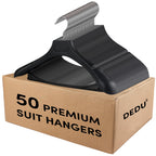 DEDU Suit Hangers for Men 50 Pack, Extra Wide Hangers Non Slip Width 17.7'', Black Coat Hangers Thick Plastic with Pants Bar 360
