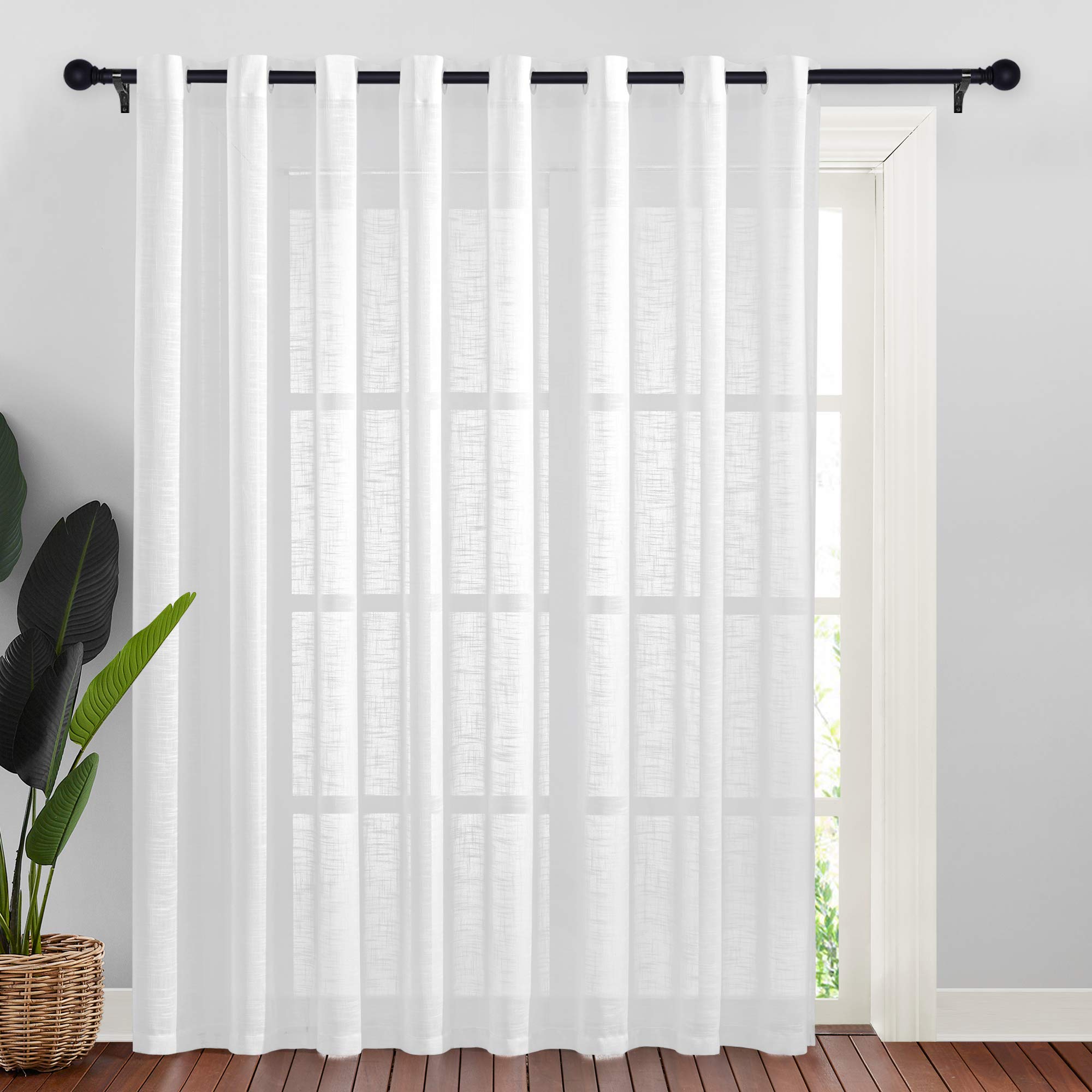 Nicetown White Sheer Curtains Semitransparent For Patio Door, Grommet Linen Sheer Texture Causal Privacy With Light Penetration
