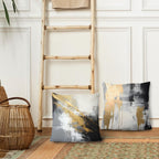 Supwhd Black And Gold Pillow Covers, Abstract White Black And Gold Pillow Covers 16X16 Set Of 2, Modern Black And White Pillow C