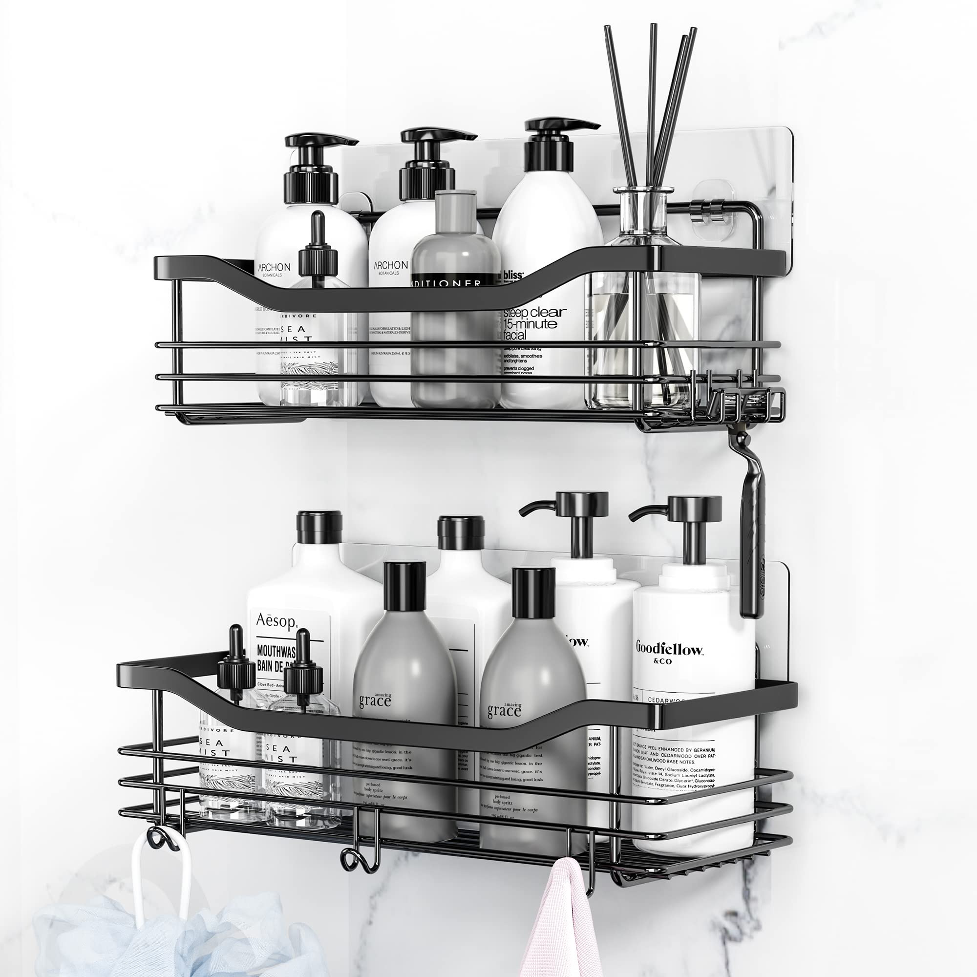 Orimade Shower Caddy Basket Shelf Storage Rack, No Drilling Wall Mounted Adhesive Rust Proof Stainless Steel Shower Organizer wi