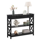 Convenience Concepts Oxford 1 Drawer Console Table With Shelves, Black Faux Marble/Black