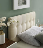 Modway Emily Tufted Button Linen Fabric Upholstered Twin Headboard in Ivory