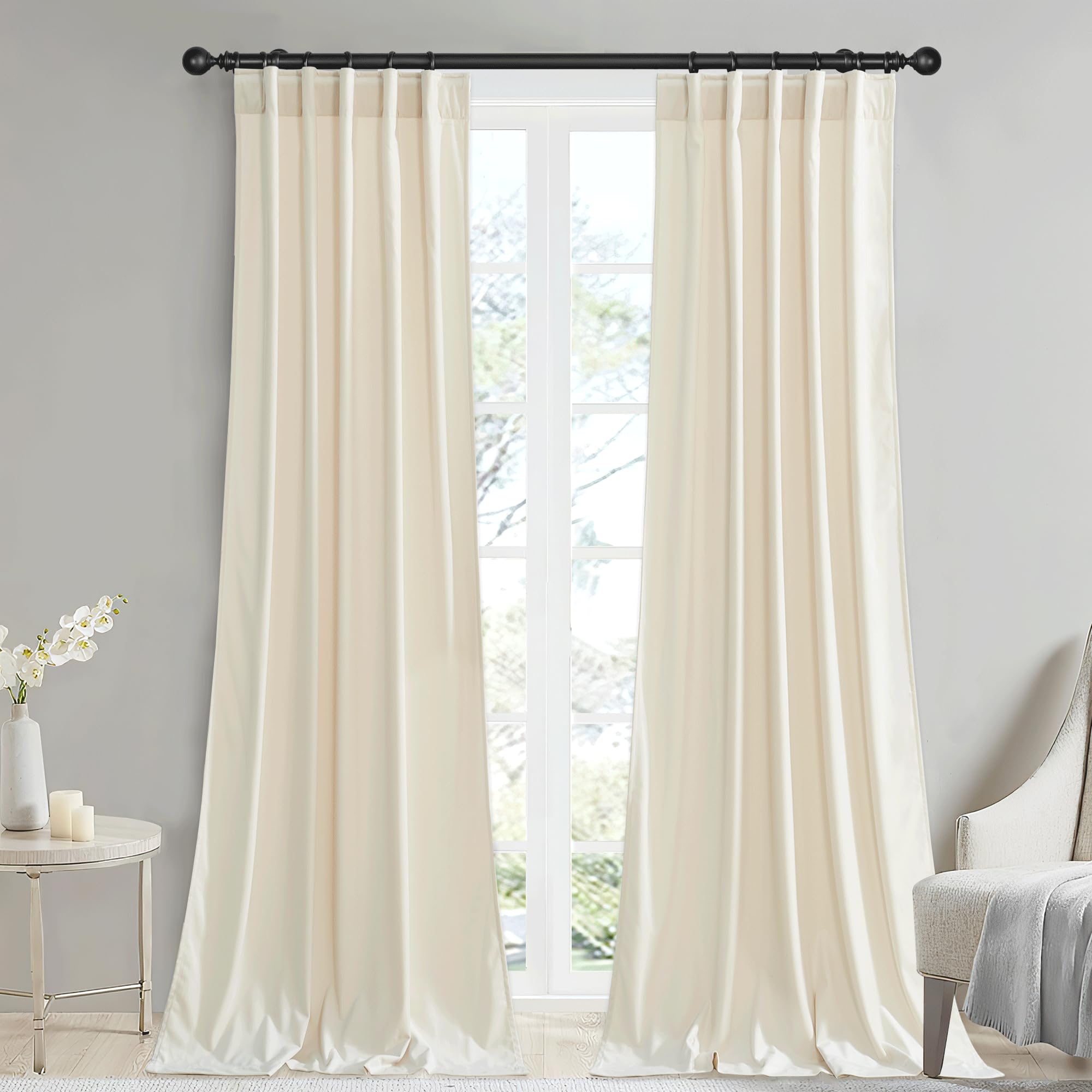 Stangh Ivory White Curtains 96 Inches Long Luxury Velvet Home Decoration Room Darkening Privacy Drapes For Wall Backdrops/Nurser