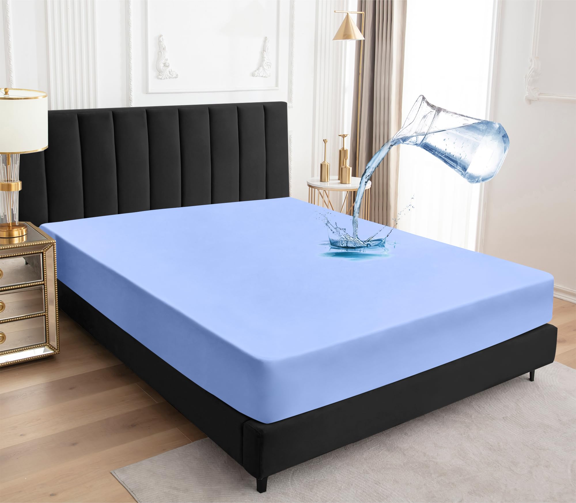 Sufdari Full Size Mattress Protector,Waterproof Mattress Protector,Fitted Sheet Style Mattress Cover With 18' Deep Pocket,Washable And Comfortable-Blue,Full