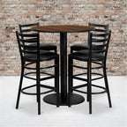 Flash Furniture Clark 36'' Round Walnut Laminate Table Set With 4 Ladder Back Metal Barstools - Black Vinyl Seat