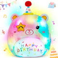 Athoinsu 14' Happy Birthday Light Up Musical Bear Plush Pillow Cute Rainbow Stuffed Animal Soft Kawaii Birthday Plushie Star Wi