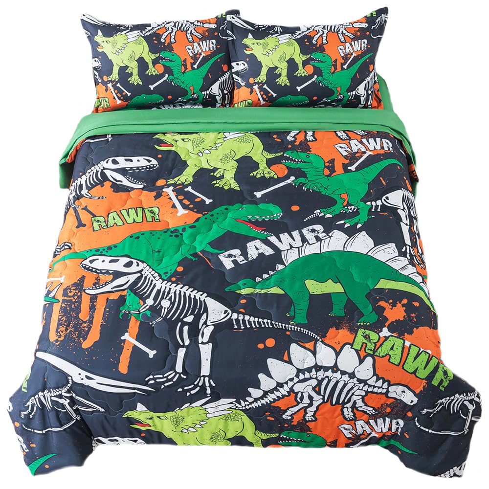 Adasmile A & S Kids Dinosaur Comforter Twin For Boys Teens Dinosaur Bedding Set Twin 5 Pieces Bone Dinosaur Comforter Set With S