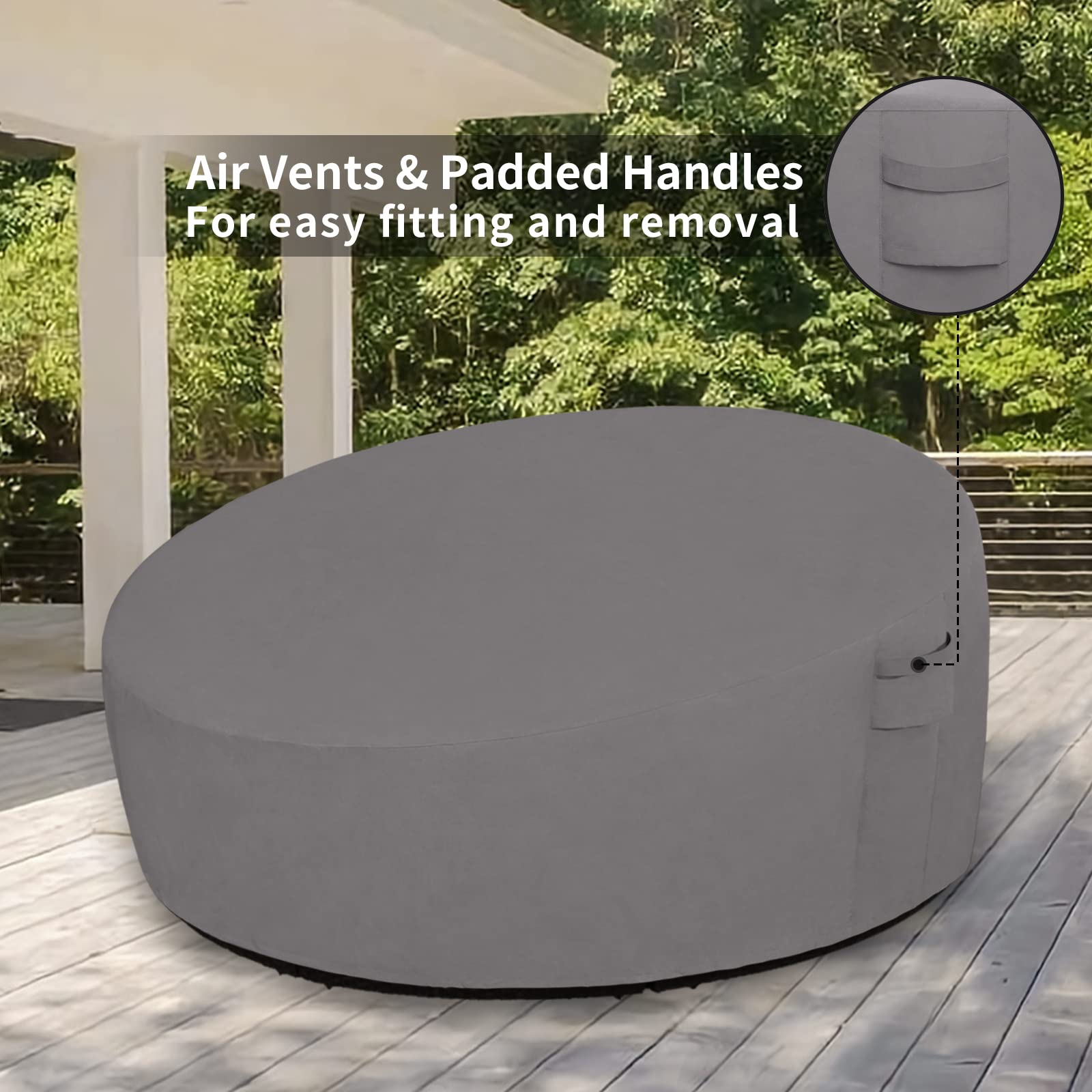 Easy-Going Heavy Duty 600D Outdoor Daybed Cover 75 Inch Uv Resistant Patio Round Sofa Cover Waterproof Outdoor Canopy Daybed Sofa Cover With Air Vent 75' Dia X 35'/18' H, Grey