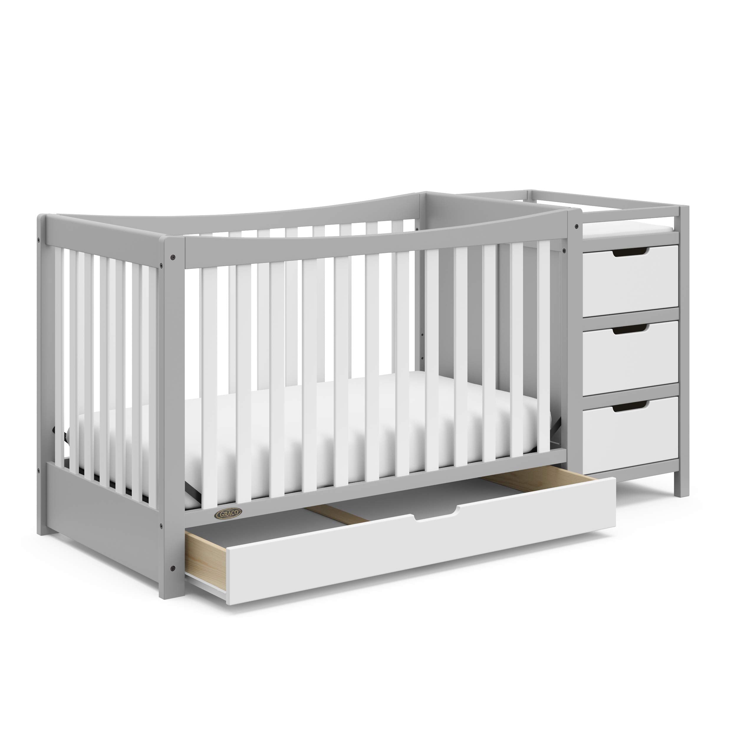 Graco Remi 4-In-1 Convertible Crib & Changer With Drawer (Pebble Gray & White) - GREENGUARD Gold Certified, Crib And Changing-Ta