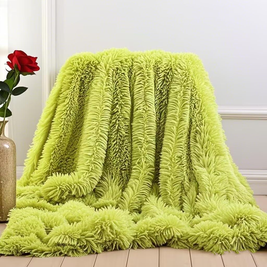 Plush Super Soft Blanket Bedding Sofa Cover Furry Fuzzy Fur Warm Throw Qulit Cozy Couch Blanket For Winter (63'X79',Olive Gree