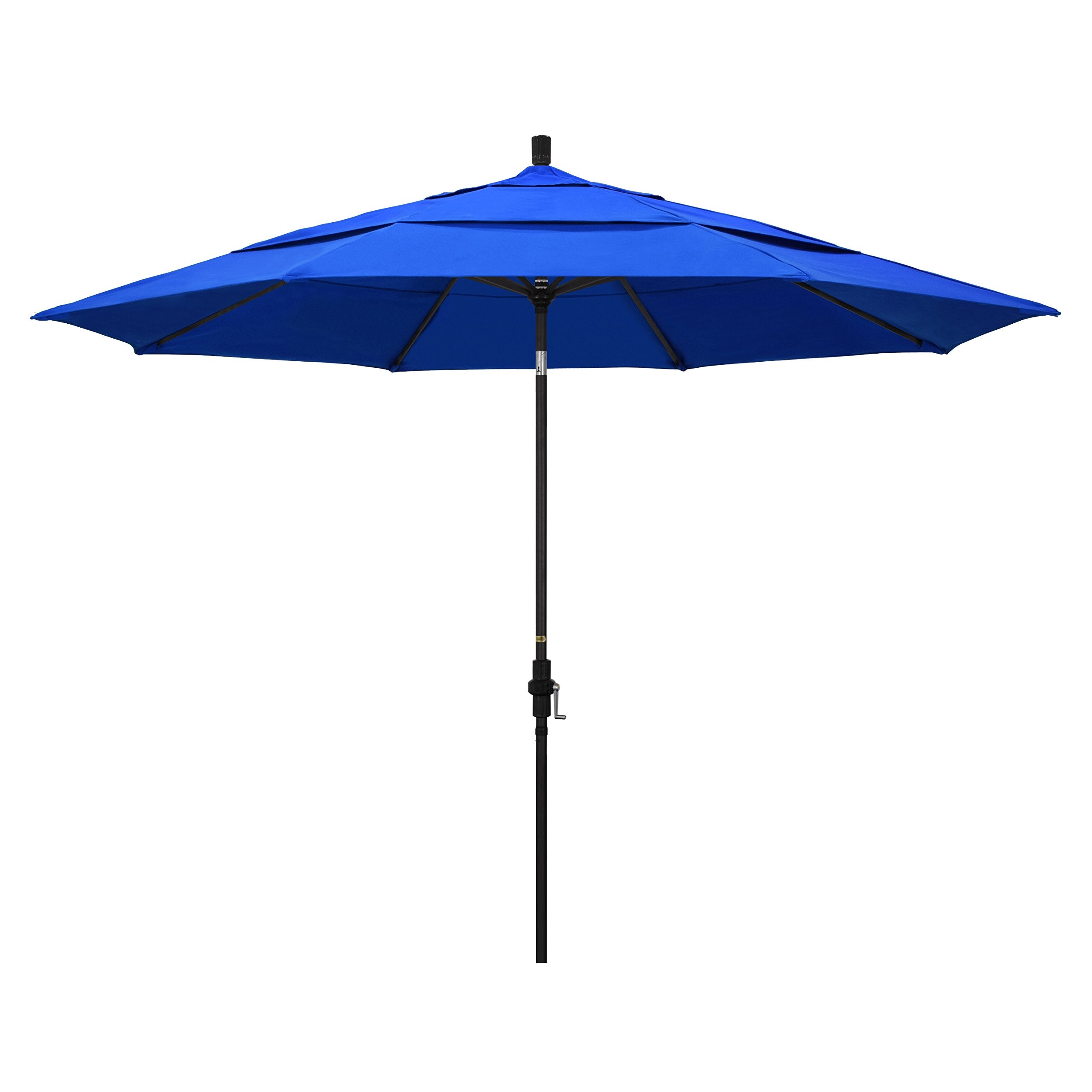 California Umbrella Gscu118302-5401-Dwv 11' Round Aluminum Market, Crank Lift, Collar Tilt, Black Pole, Sunbrella Pacific Blue P
