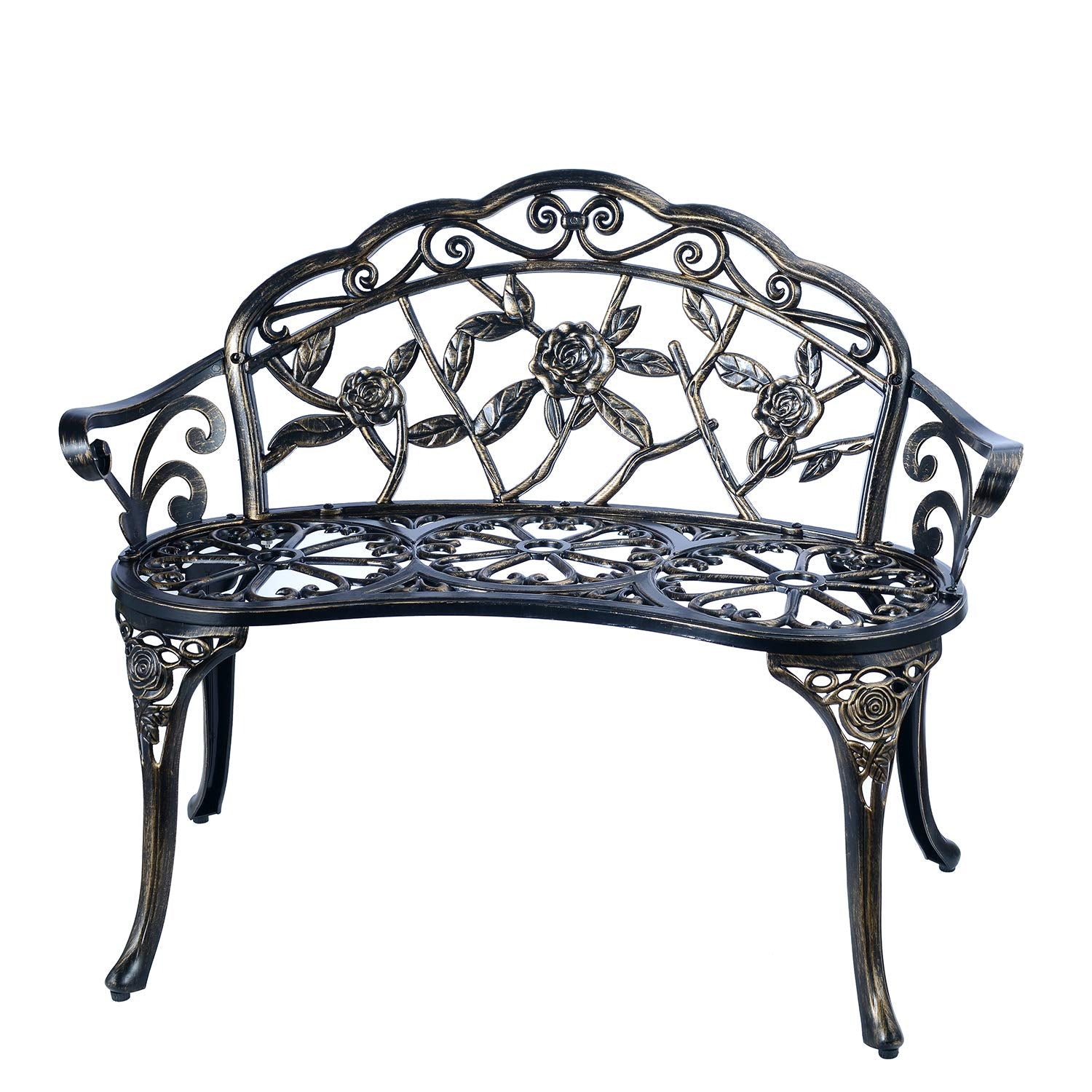 C/G Patio Balcony Bench Double Seat, Anti-Rust Cast Aluminum Patio Garden Bench For Park Yard Outdoor Furniture Copper