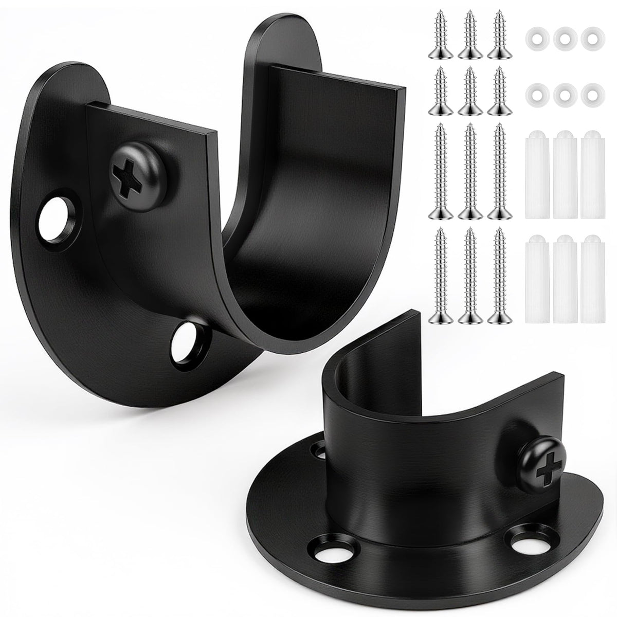 FIRJOY Heavy Duty Stainless Steel Closet Rod Bracket Holder (Black, 11/2)