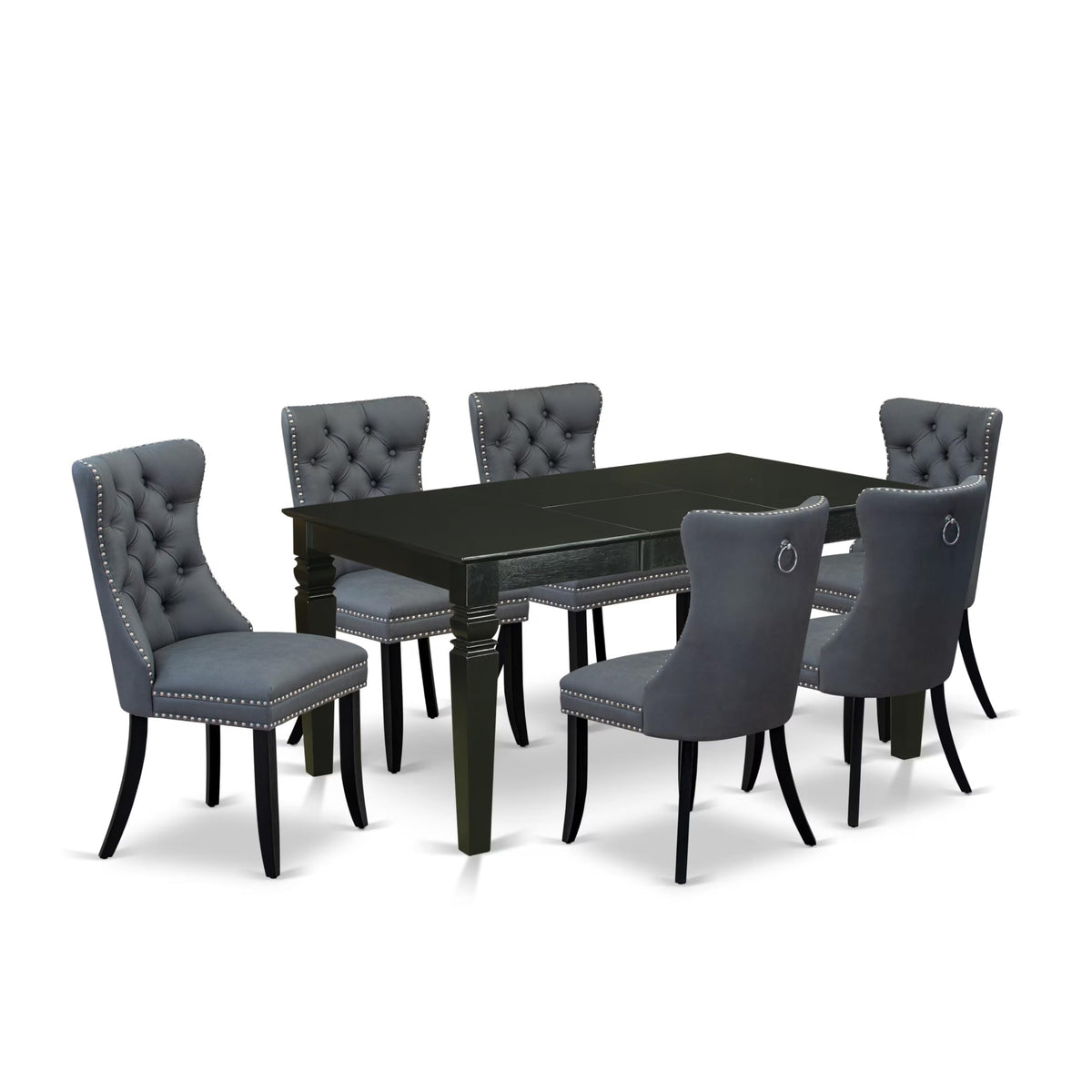 East West Furniture Weda7-Blk-13 7 Piece Kitchen Table Set Contains A Rectangle Dining Table With Butterfly Leaf And 6 Polyester Upholstered Chairs, 42X60 Inch, Black