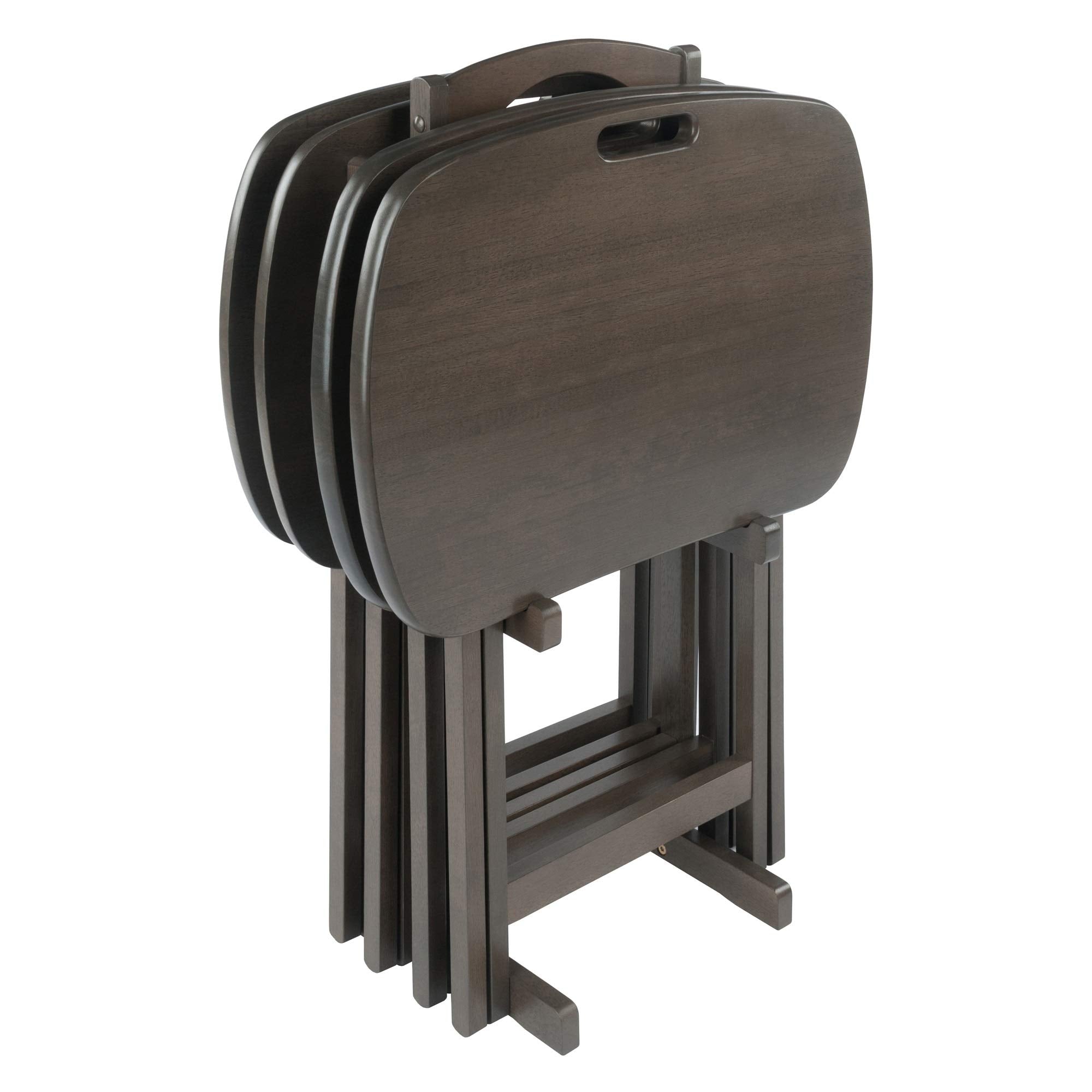 Ergode Wood Dylan 5-Piece Snack Table Set - Stylish Folding Tables, Durable X-Frame Base, Convenient Upright Stand, Easy Assembly, Perfect for Entertaining (Gray)