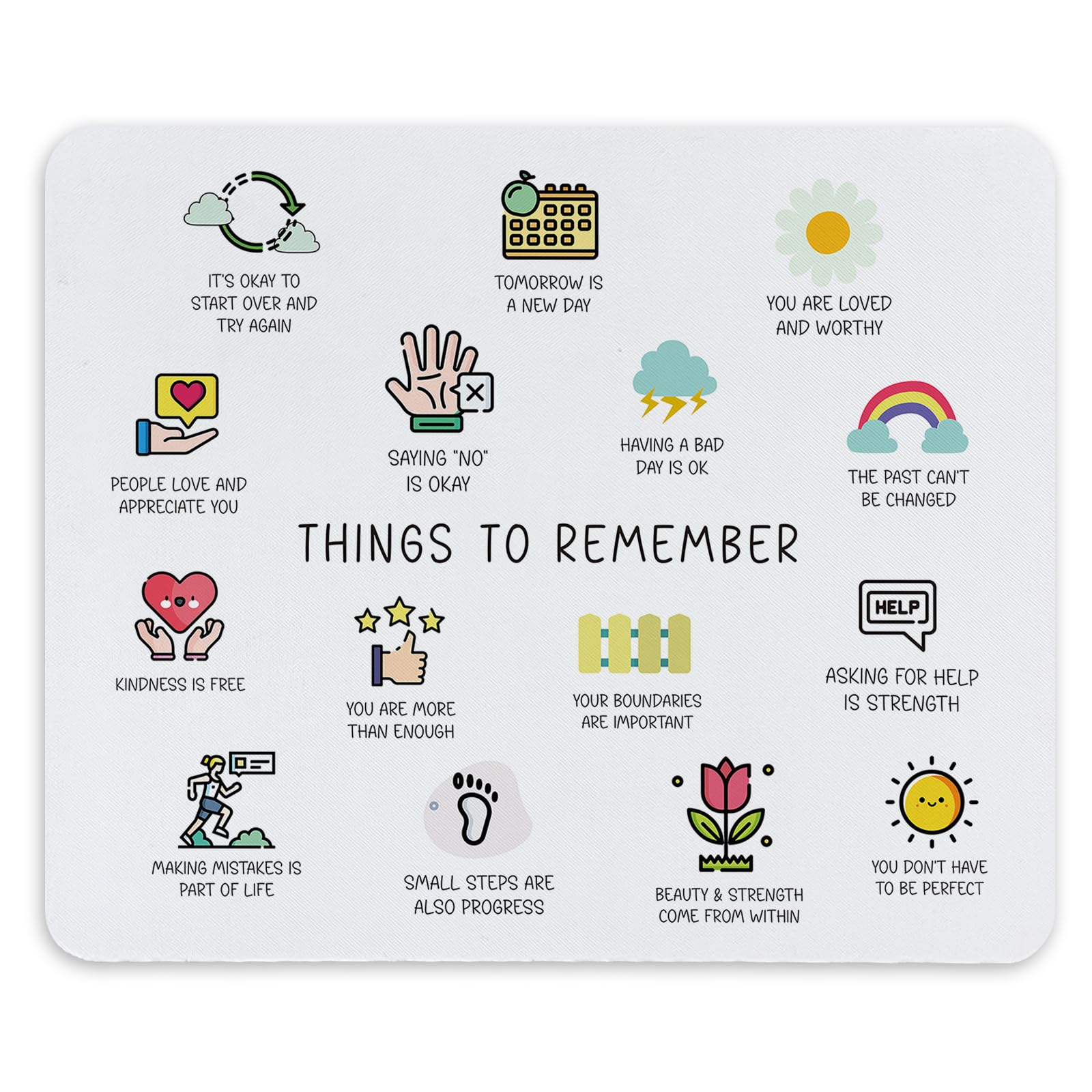 TNUW Mental Health Awareness Daily Reminder Inspirational Quotes Mouse Pad 9.4 X 7.9 Inch, Motivational Non-Slip Rubber Mat Mous