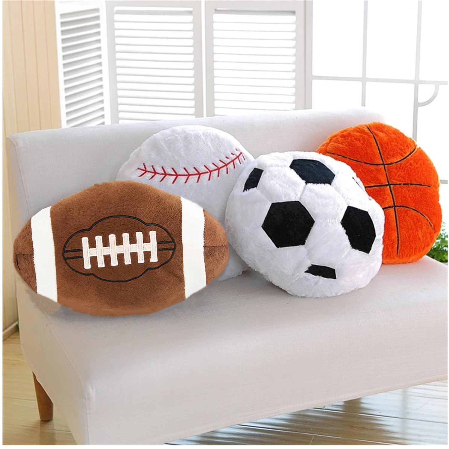 4 Pcs Sports Throw Pillows Fluffy Stuffed Soccer Ball Plush Pillow Baseball Throw Pillow Soft Stuffed Basketball Plush Pillows F