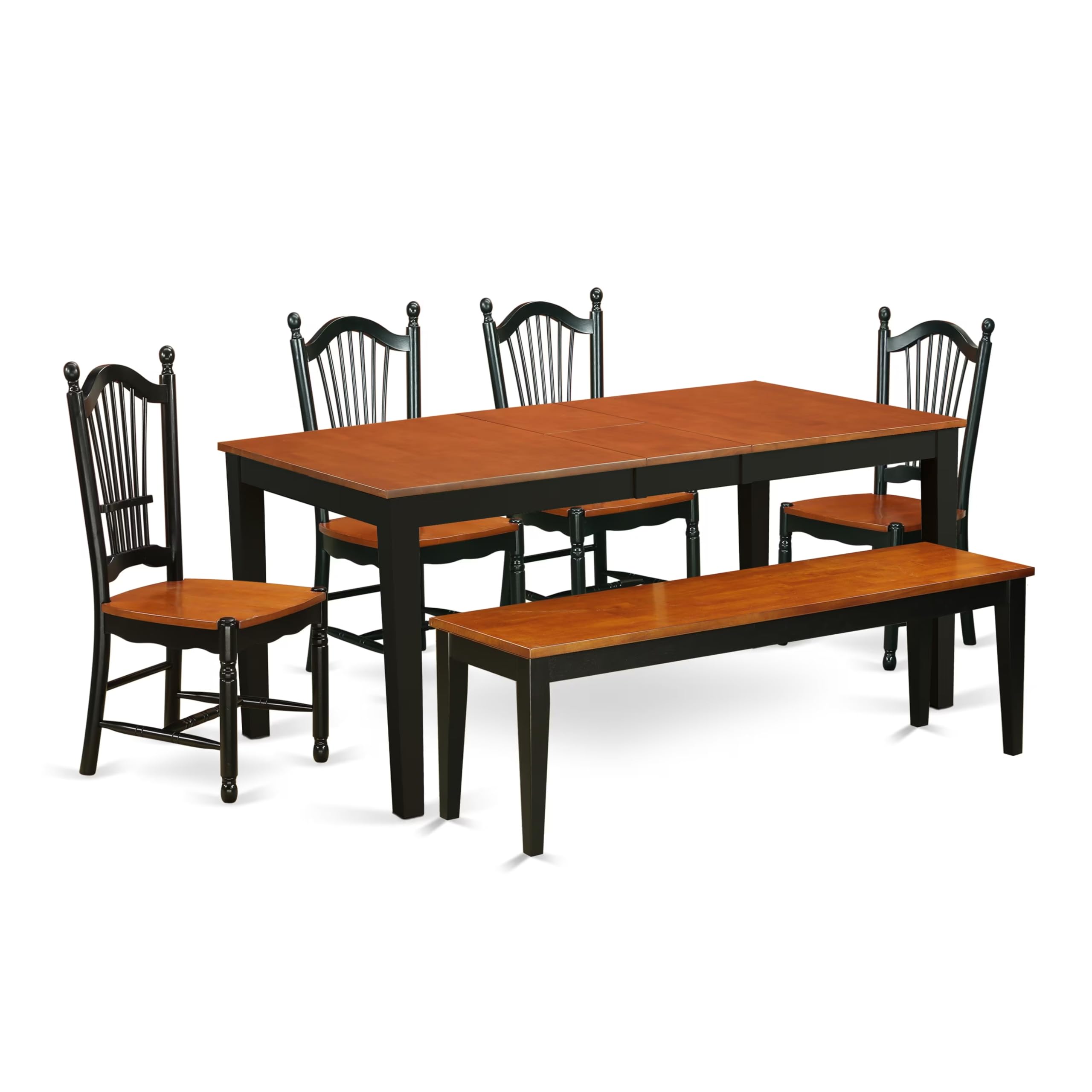 East West Furniture Nido6-Bch-W 6 Piece Dining Set Contains A Rectangle Dining Room Table With Butterfly Leaf And 4 Kitchen Chairs With A Bench, 36X66 Inch, Black & Cherry