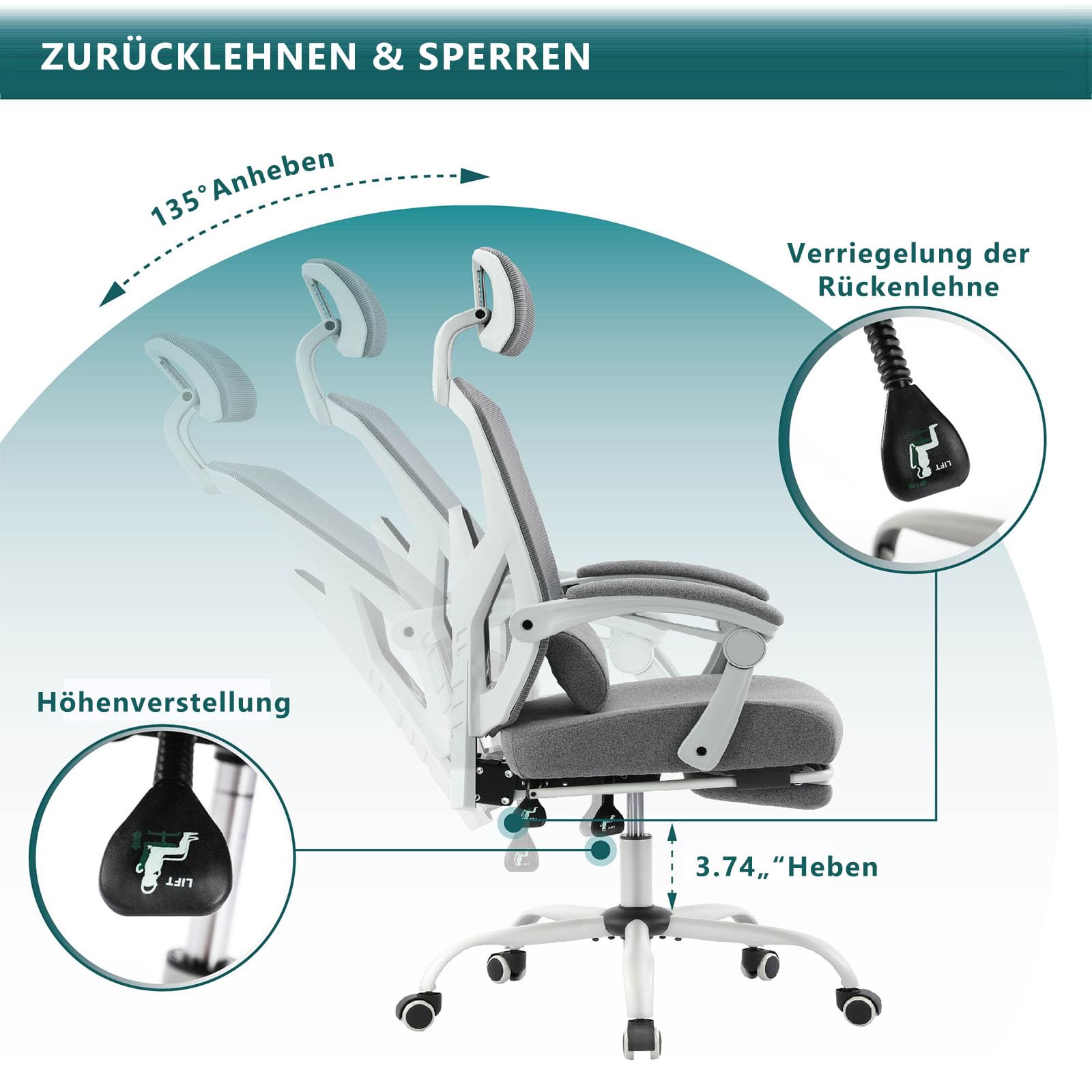 Sweetcrispy Office Computer Desk Chair, Ergonomic High-Back Mesh Rolling Work Swivel Chairs With Wheels, Comfortable Lumbar Support, Comfy Arms For Home, Bedroom, Study, Student, Grey