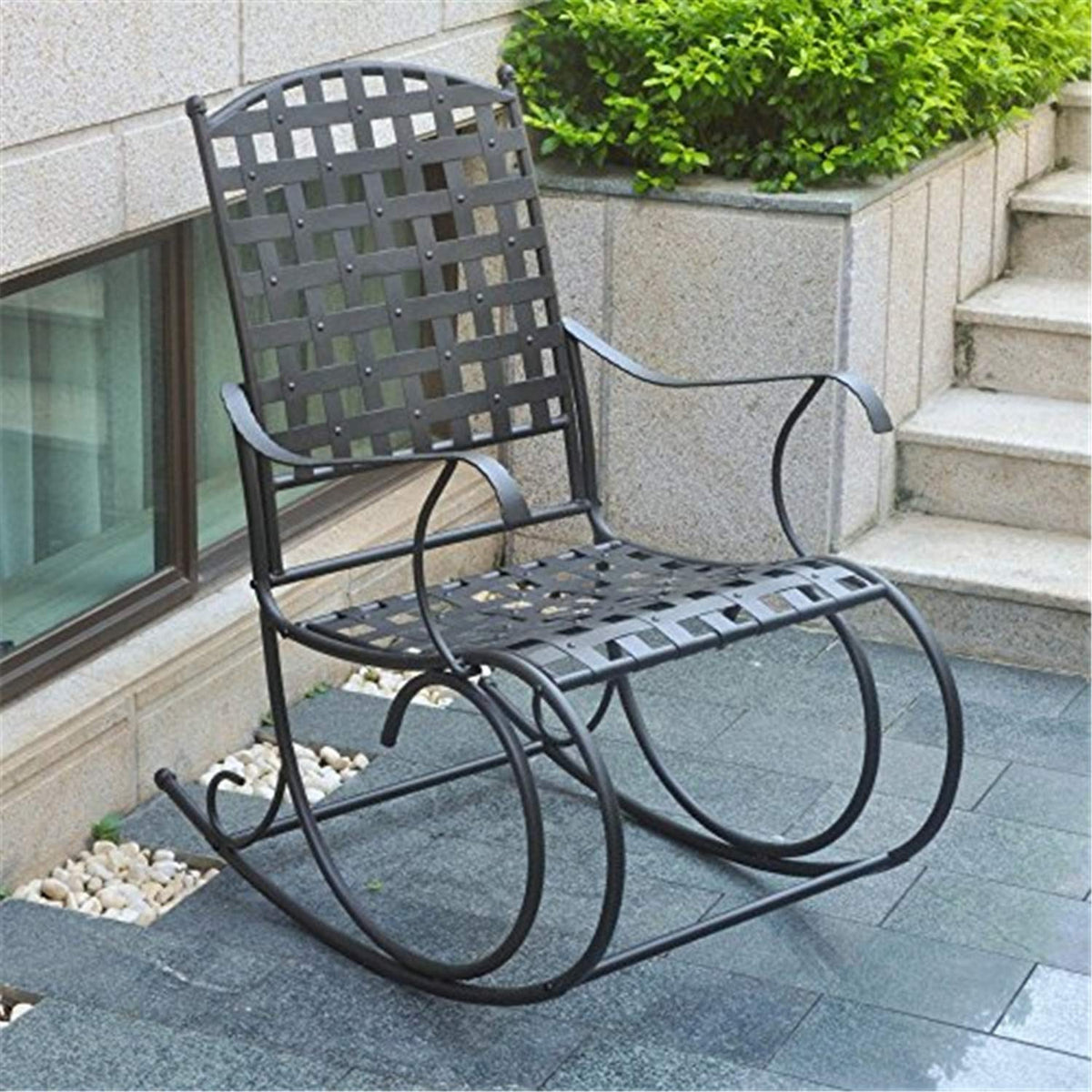 International Caravan Porch Rocker In Antique Black Finish,