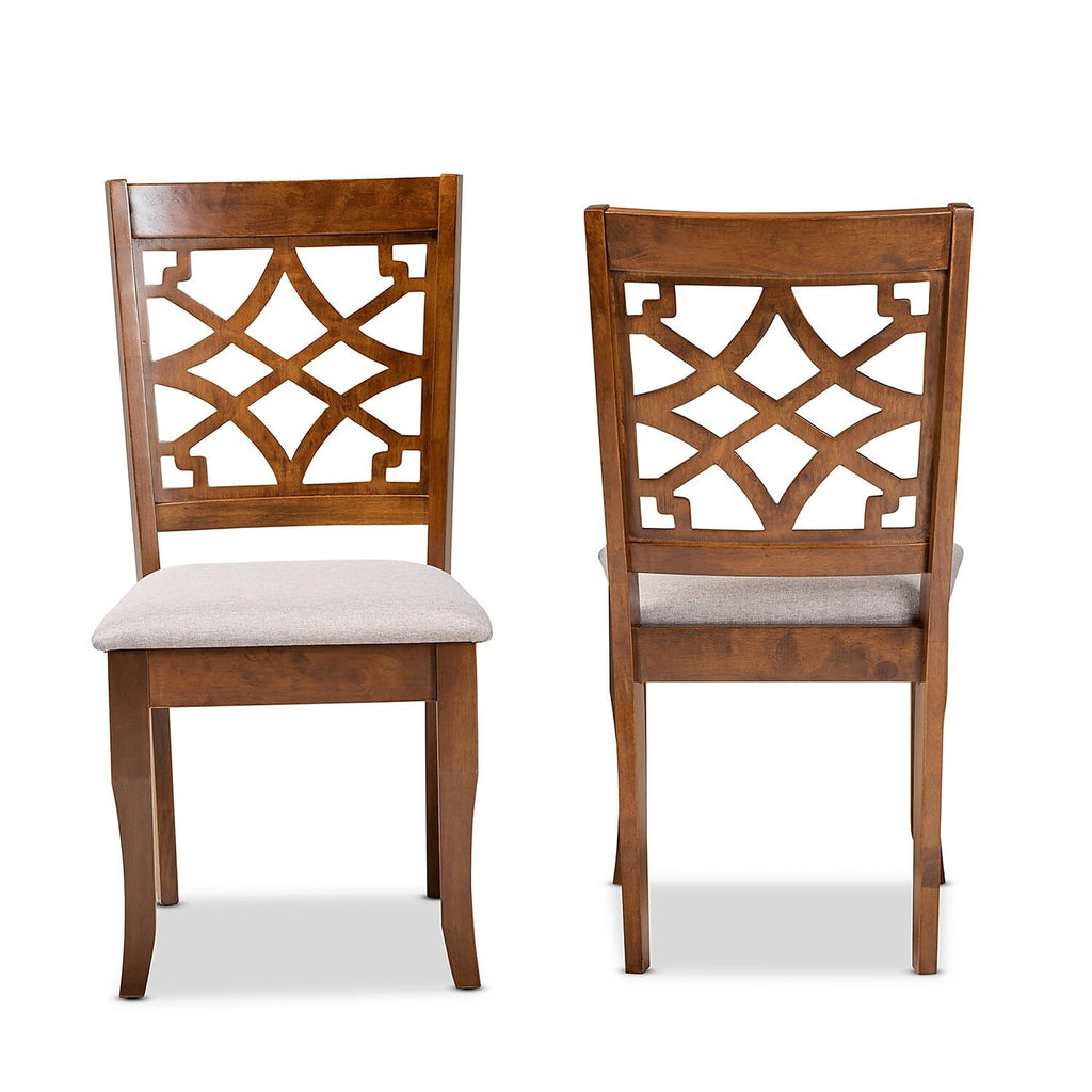 Baxton Studio Mael Modern and Contemporary Grey Fabric Upholstered and Walnut Brown Finished Wood 2-Piece Dining Chair Set