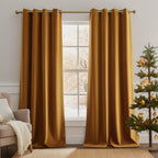 Lazzzy Blackout Velvet Curtains Gold Thermal Insulated Curtains 108 Inch Extra Long Drapes For Bedroom Living Room Darkening Window Treatments Grommet Living Room Curtains Set Of 2 Panels Gold Brown