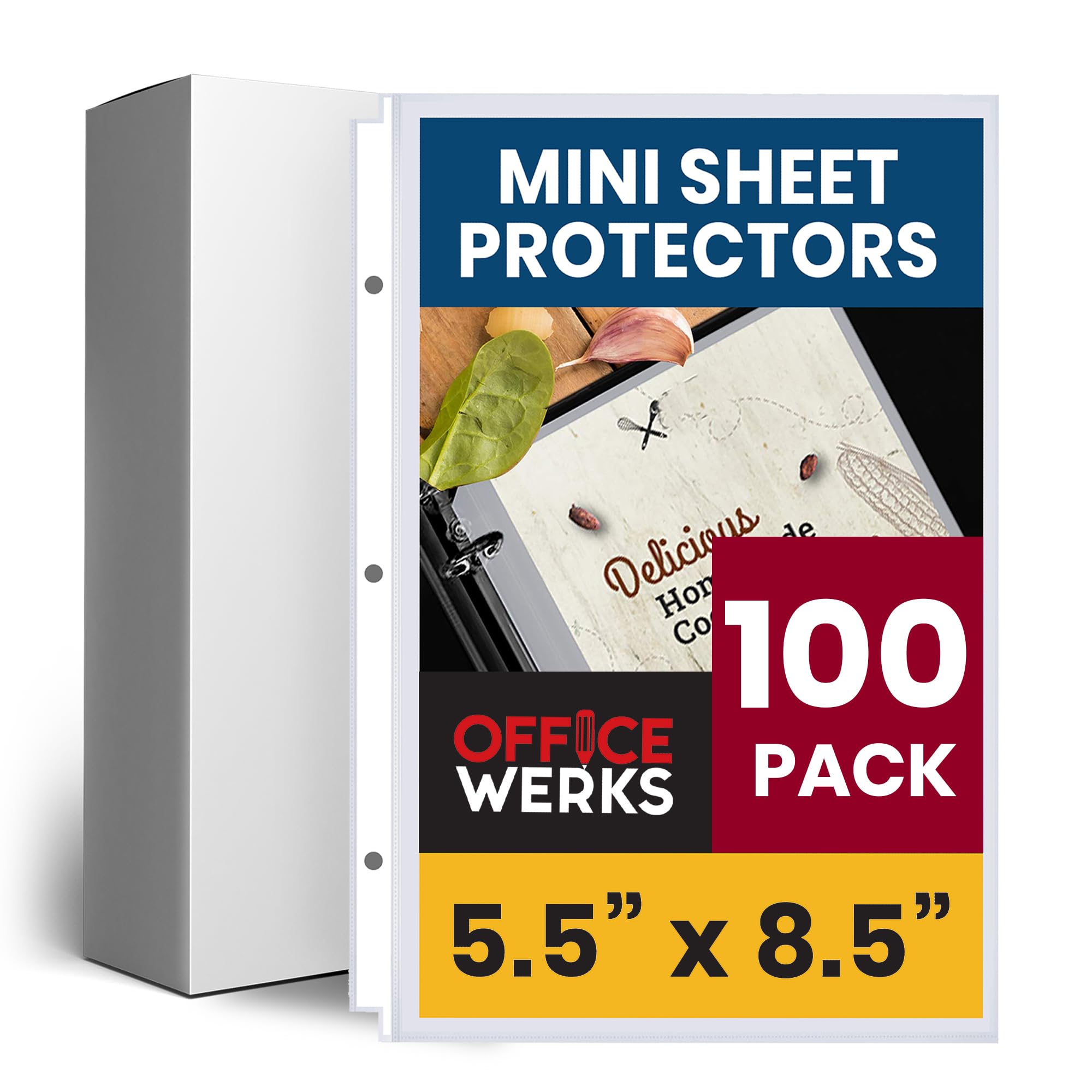 Office Werks 100 Pack Of Heavyweight Clear Mini Sheet Protectors, 5.5' X 8.5', Top Load, Reinforced Holes, Acid-Free/Archival