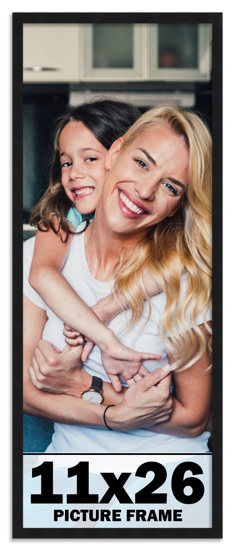 CountryArtHouse 11x26 Frame Black Solid Pine Wood Picture Frame Includes UV Acrylic Plexiglass, Acid Free Foam Backing Board and