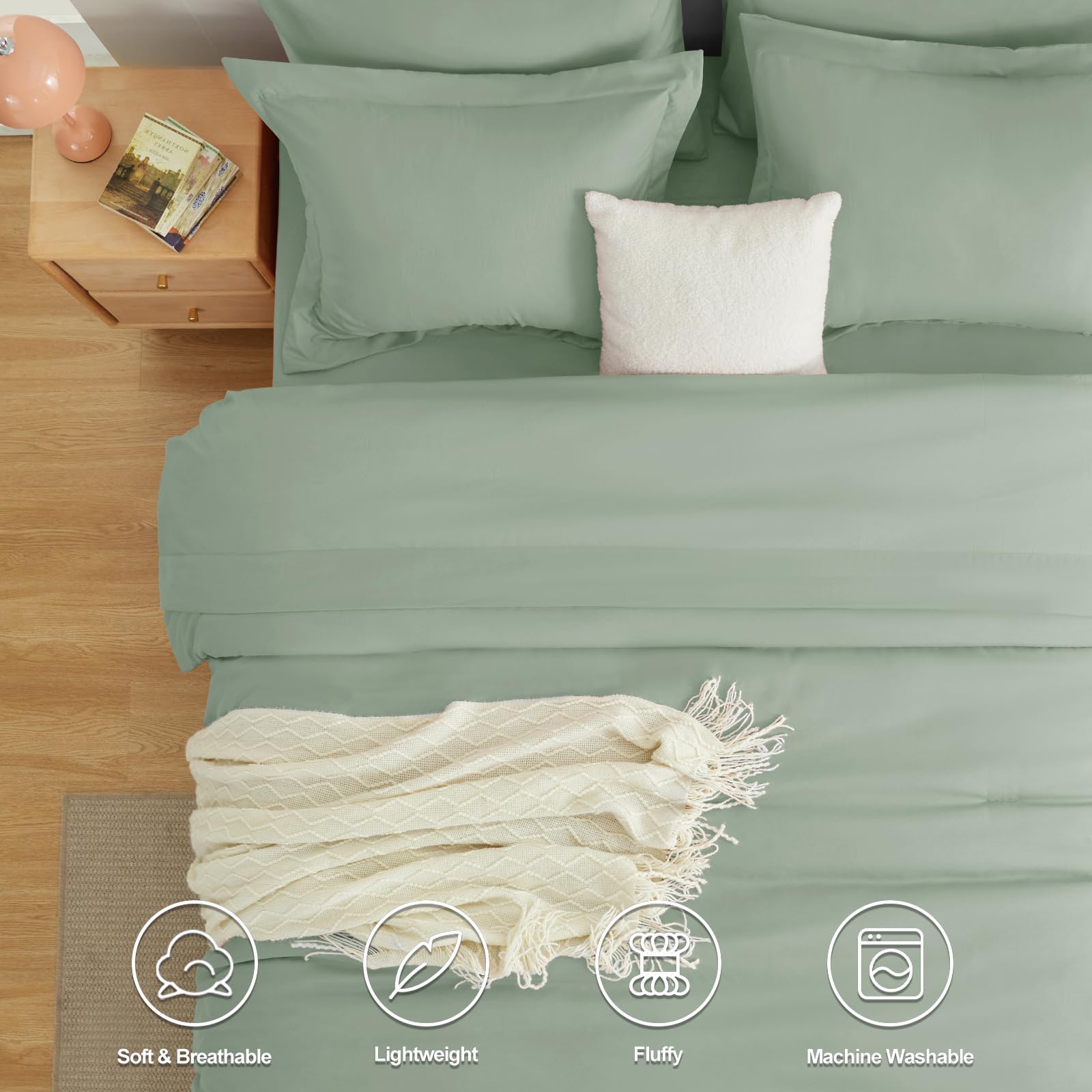 Cozylux Twin Xl Comforter Set Sage Green, 5 Pieces Bed In A Bag Twin Extra Long Comforter Set With Sheets, All Season 5Pc Bed Sets With Comforter, Fitted Sheet, Flat Sheet, Pillow Sham And Pillowcase