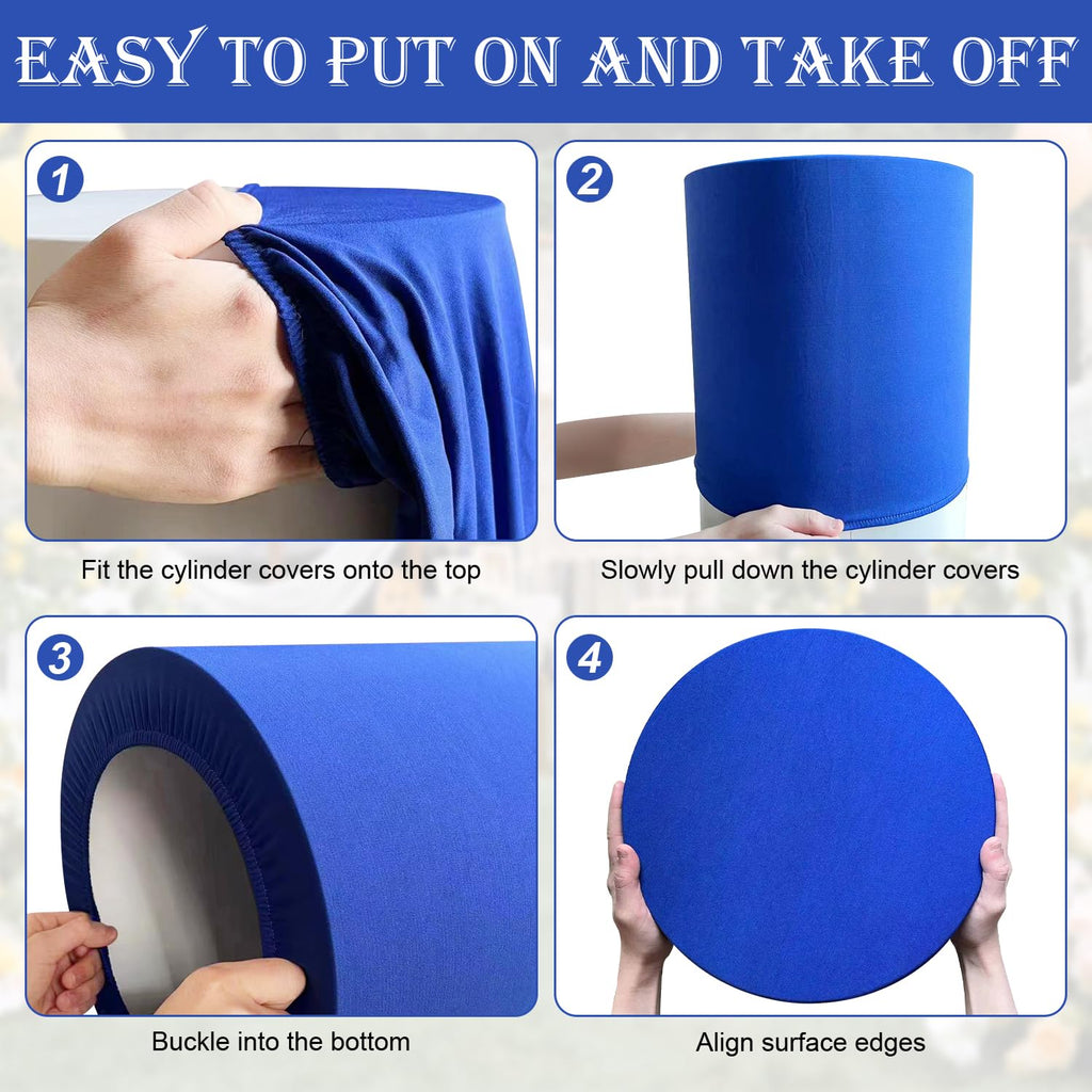 Saitimade Set Of 5 - Royal Blue Cylinder Pedestal Stand Covers, Flexible Cylinder Stand Covers For Party, Wedding Or Birthday Ev