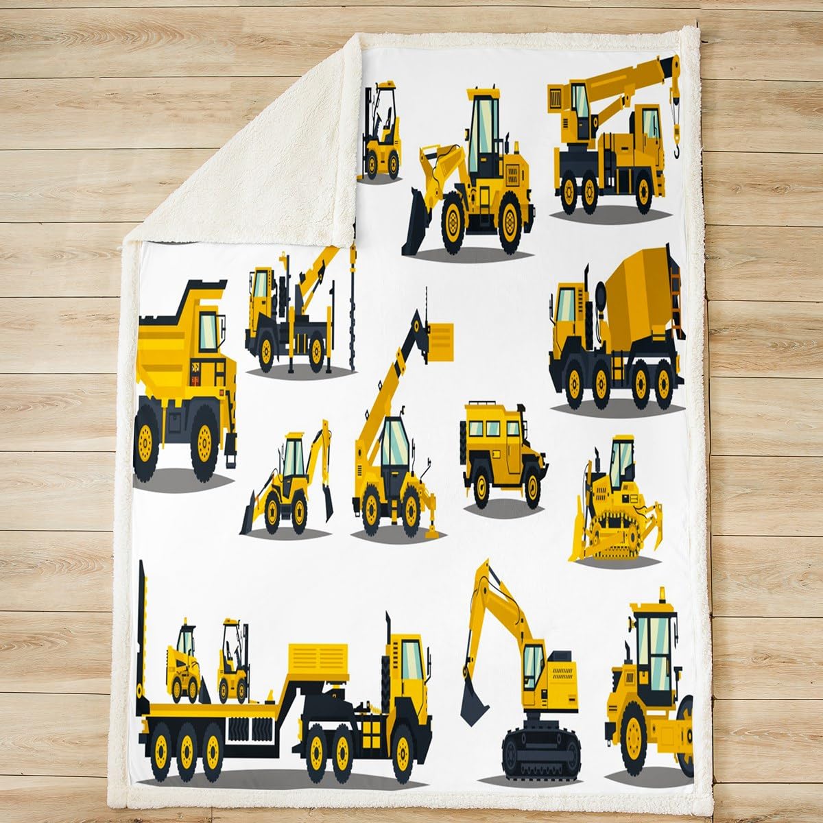 Feelyou Construction Site Fleece Throw Blanket Kids Toddler Excavator Truck Flannel Sherpa Blanket Soft Comfort Plush Blankets For Boys & Girls 50'X60'