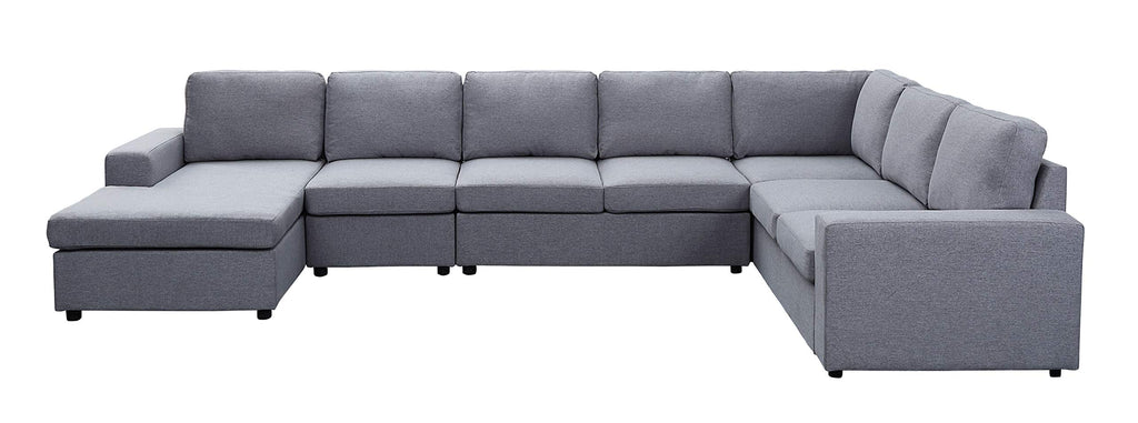 Lilola Home Tifton Light Gray Linen 7 Seat Reversible Modular Sectional Sofa Chaise
